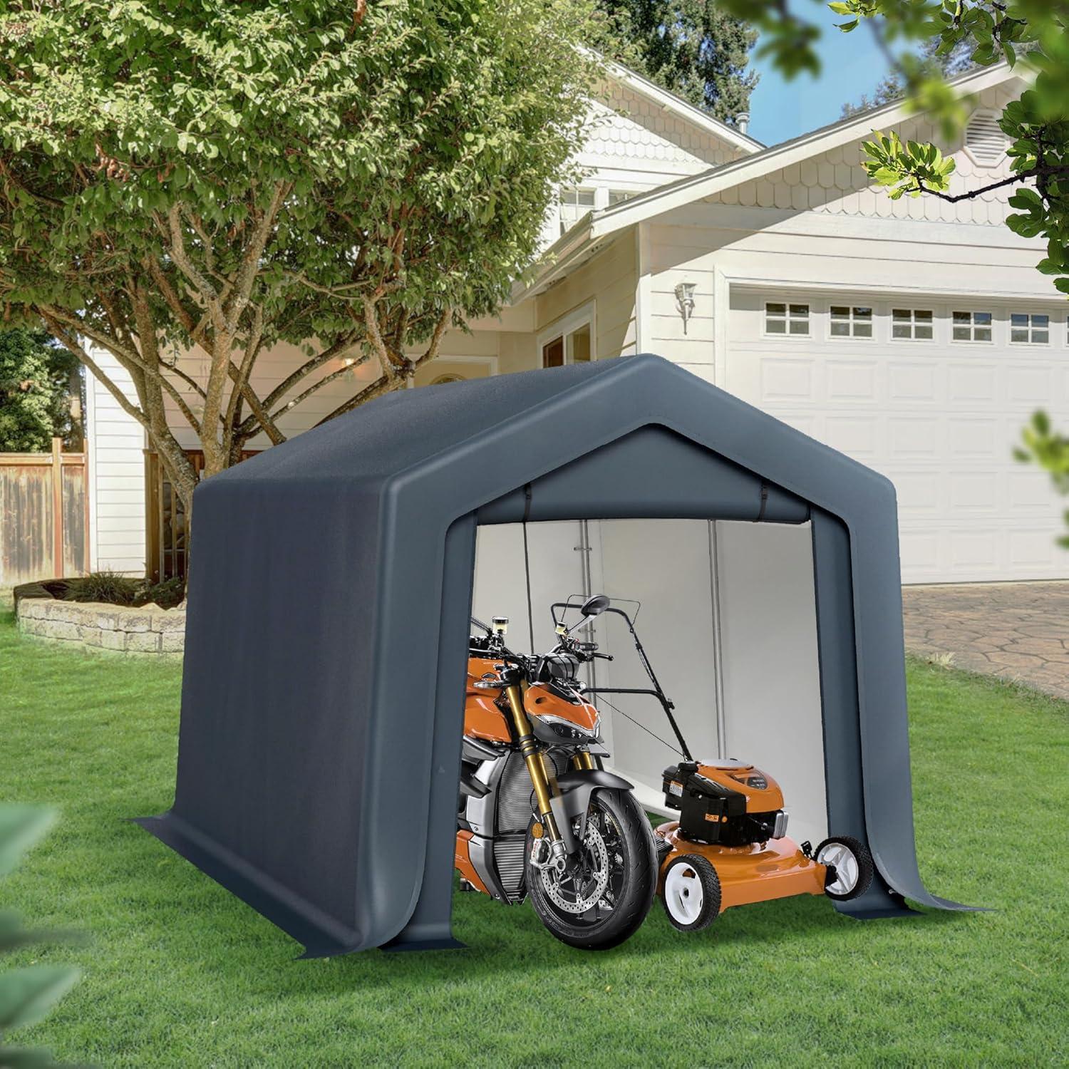 Alpha Joy 8 x 12 x 7.3ft Outdoor Storage Shed Heavy Duty Portable Carport Canopy Shelter, for Bike, Motorcycle, Garden Storage