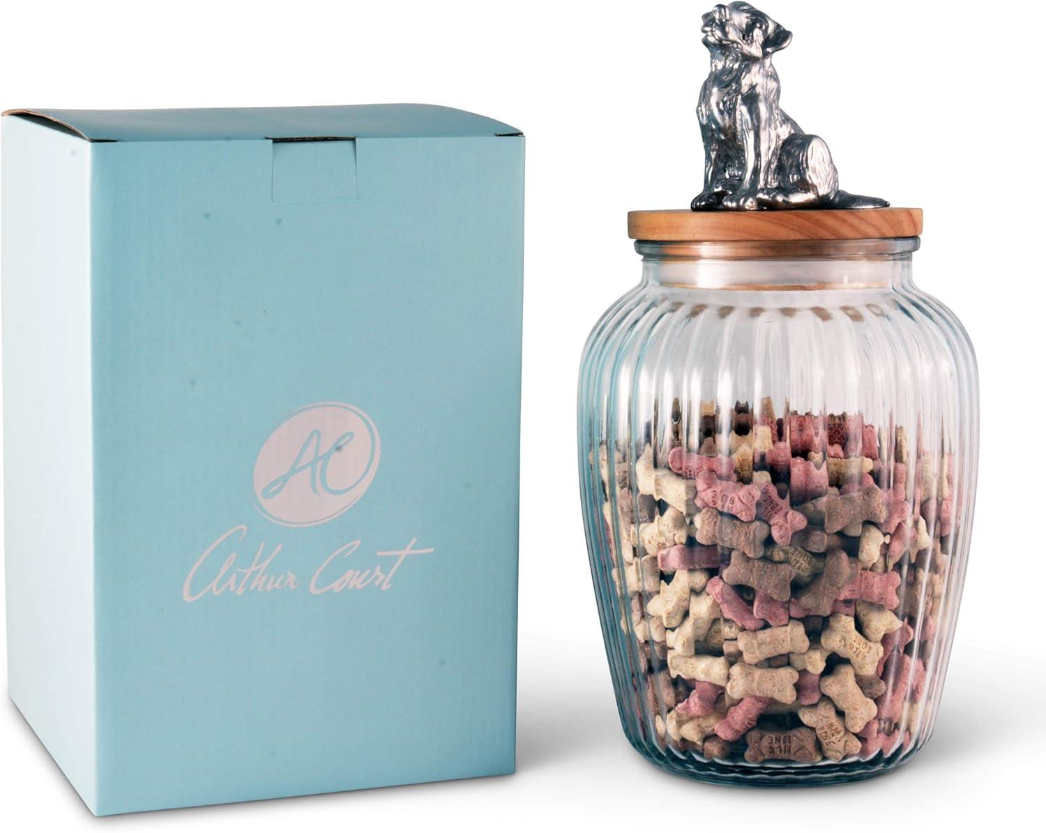 Glass Dog Treat Jar with Acacia Wood Lid and Metal Dog Knob