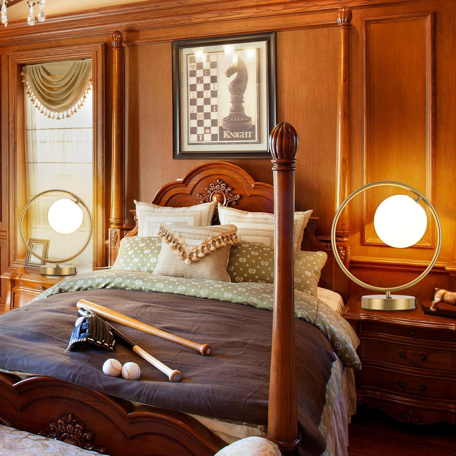 Table Lamp Modern Globe Glass Desk Lamp Gold Reading Lamp Moon Shape Metal Table Light for Bedroom Living Room Office G9 Base