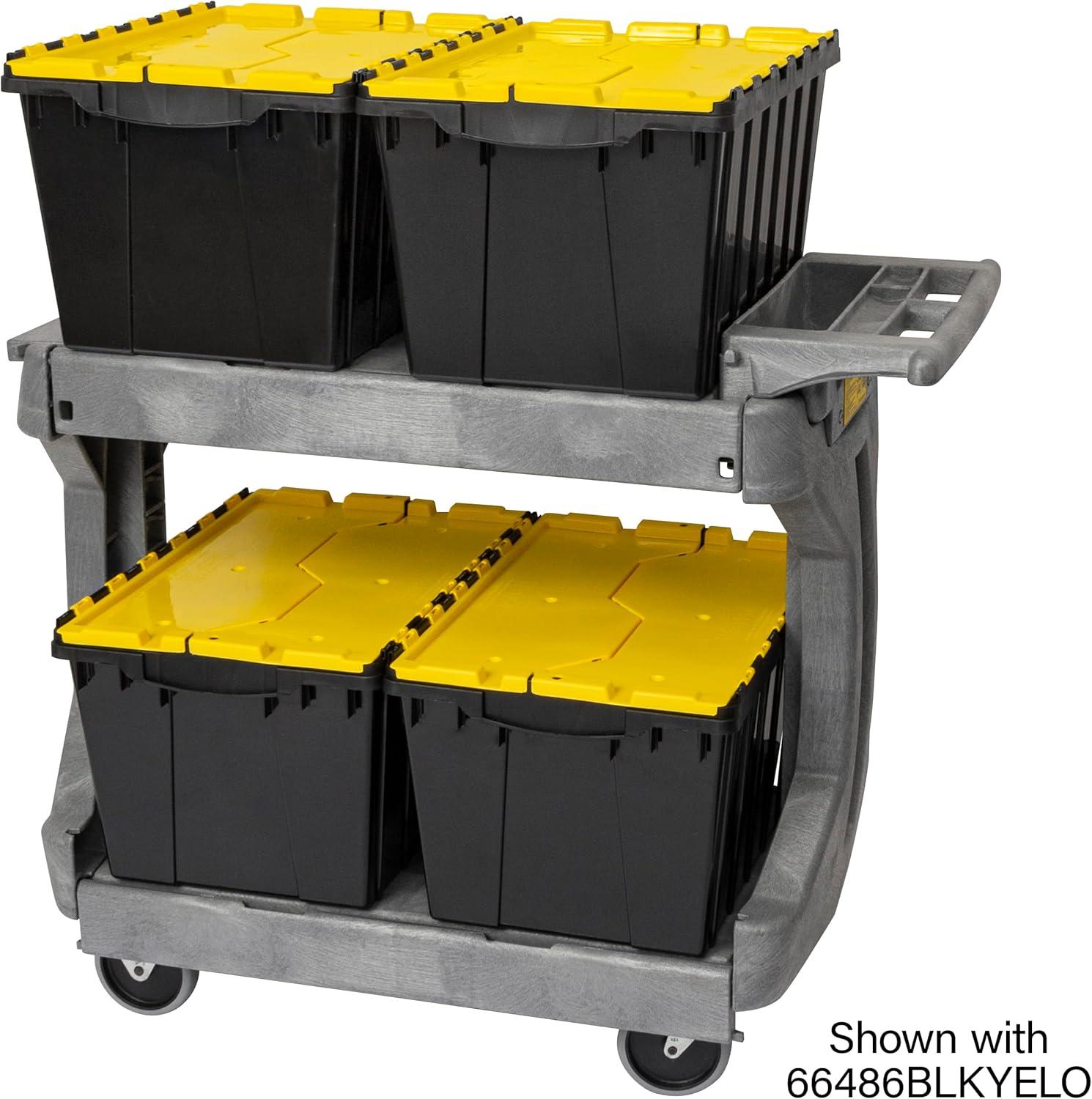 Gray Heavy Duty 2-Tier Rolling Utility Cart with Hinged Side Gates