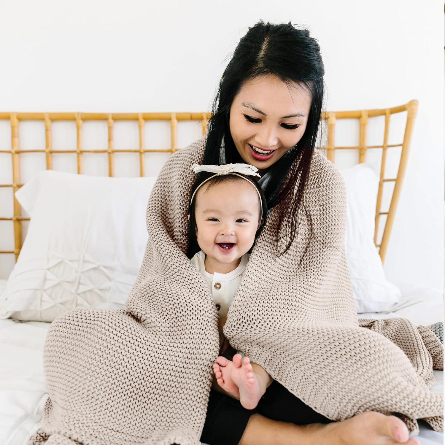 MakeMake Organics MakeMake Organics Organic Cotton Throw Blanket GOTS Certified Organic Knit Blanket Couch Bed Neutral Fall Colors Soft Cotton Throw Blanket Large (50x60, Sand)
