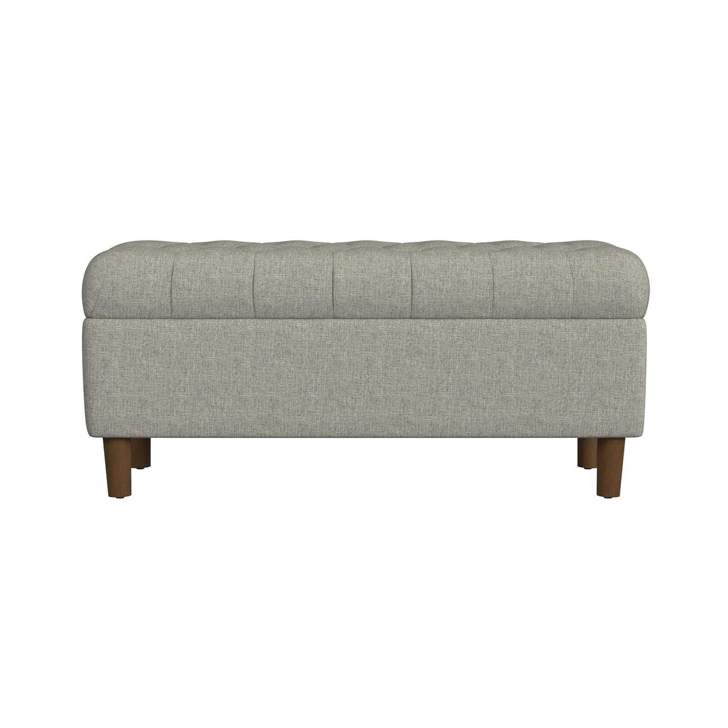 Button Tufted Storage Bench with Cone Wood Legs Gray - HomePop: Hinged Lid, Bedroom Ottoman