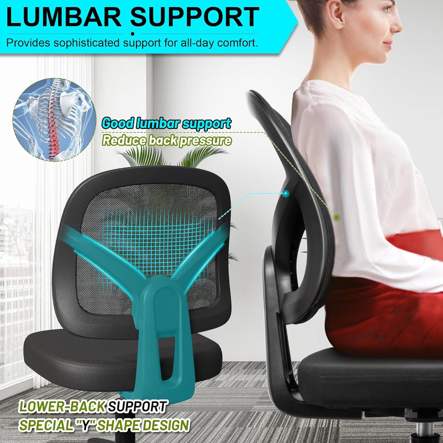 Mesh Office Chair Ergonomic Small Desk Chair No Arms Black Swivel Computer Chair with Wheels Task Chair for Small Spaces Mid Back Home Office Chair for Adults and Kids