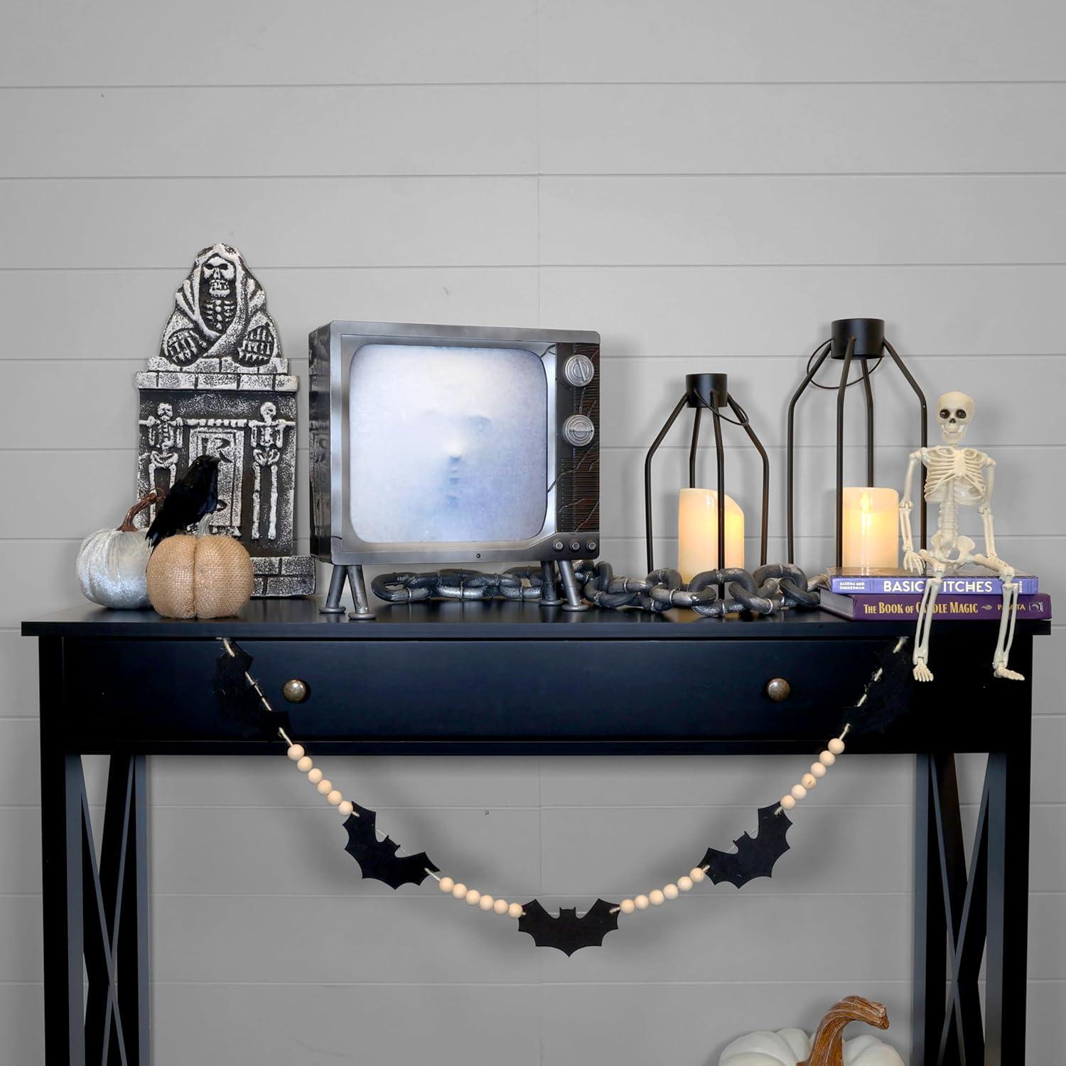 Haunted Hill Farm 11.8" H 4.7 lbs Haunted TV Animatronic White LED lights, Halloween Decor, HHHAUNTTV-1FLSA