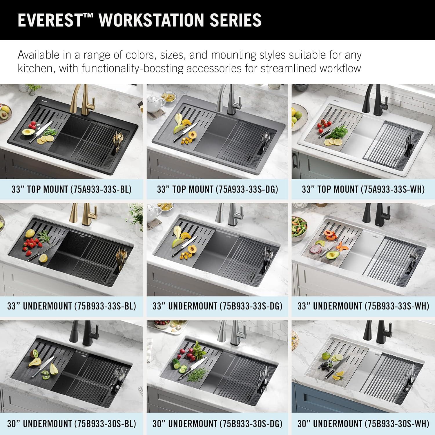 Delta Everest™ 33" L Granite Composite Workstation Kitchen Sink Drop-In Top Mount Single Bowl with WorkFlow™ Ledge