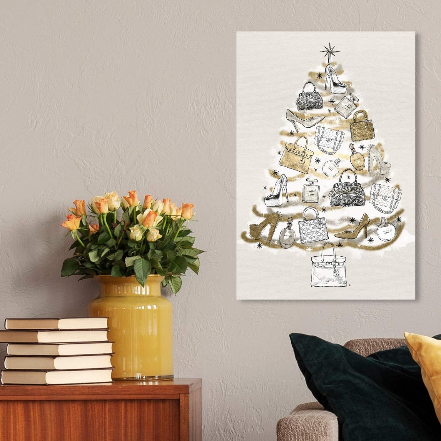 Wynwood Studio Holiday and Seasonal Wall Art Canvas Prints 'Fashion' Christmas Home Décor - Gray, Gold, 16" x 24"