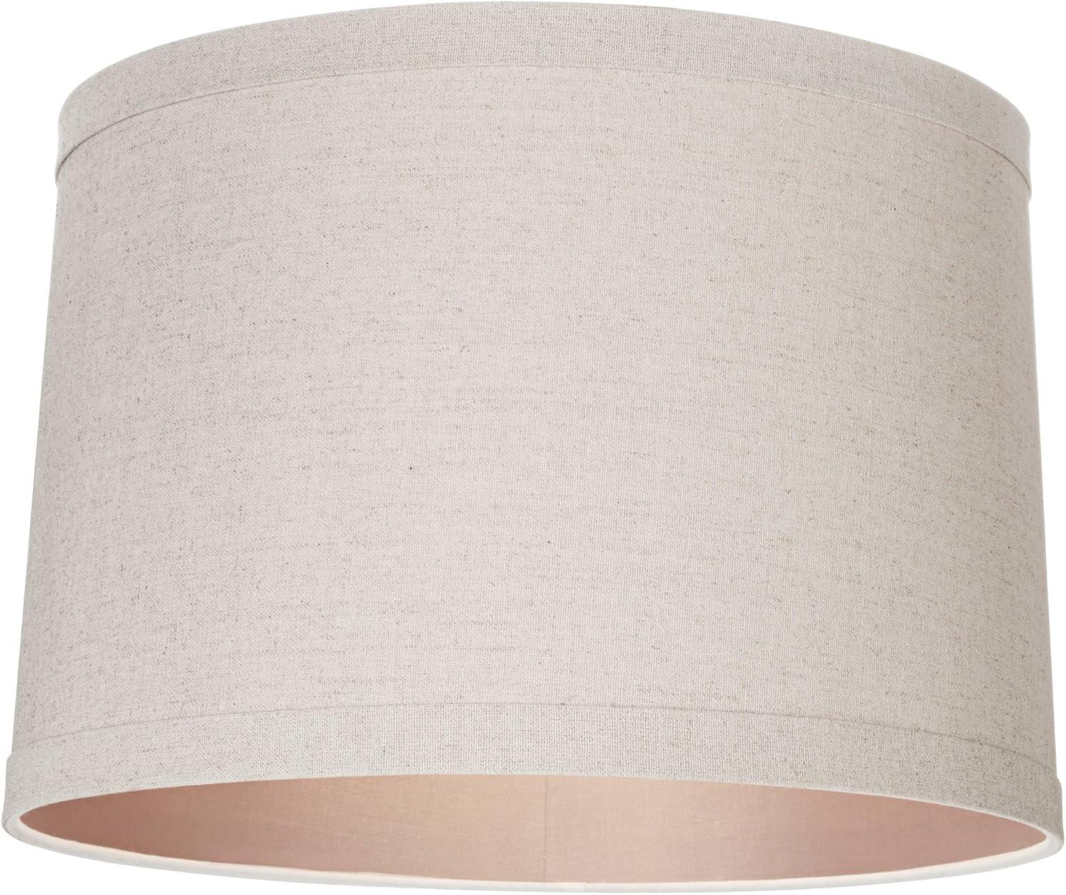 Springcrest Natural Linen Medium Drum Lamp Shade 15" Top x 16" Bottom x 11" High (Spider) Replacement with Harp and Finial