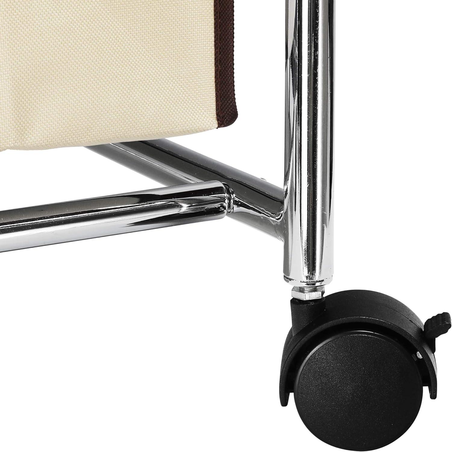 Chrome Frame Laundry Sorter with Beige Removable Bags and Wheels