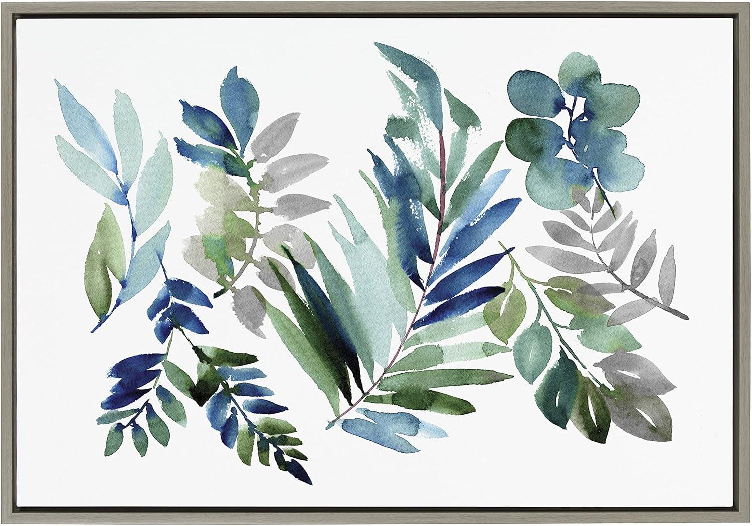 23" x 33" Sylvie Tropic Leaves Blue by Sara Berrenson Framed Wall Canvas - Kate & Laurel All Things Decor