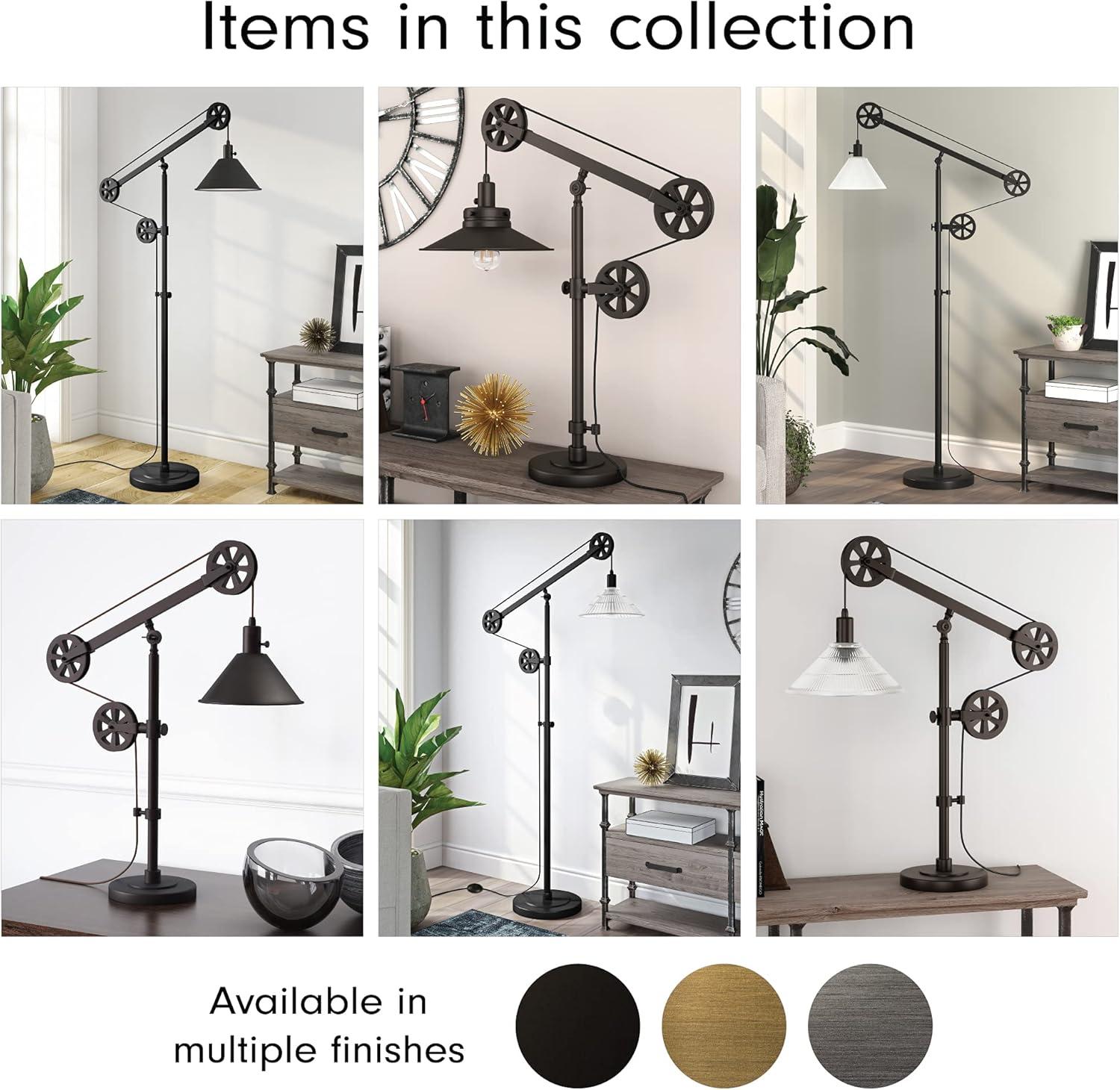 Adjustable Blackened Bronze Floor Lamp with Ribbed Glass Shade and Smart Home Compatibility, 70" Tall