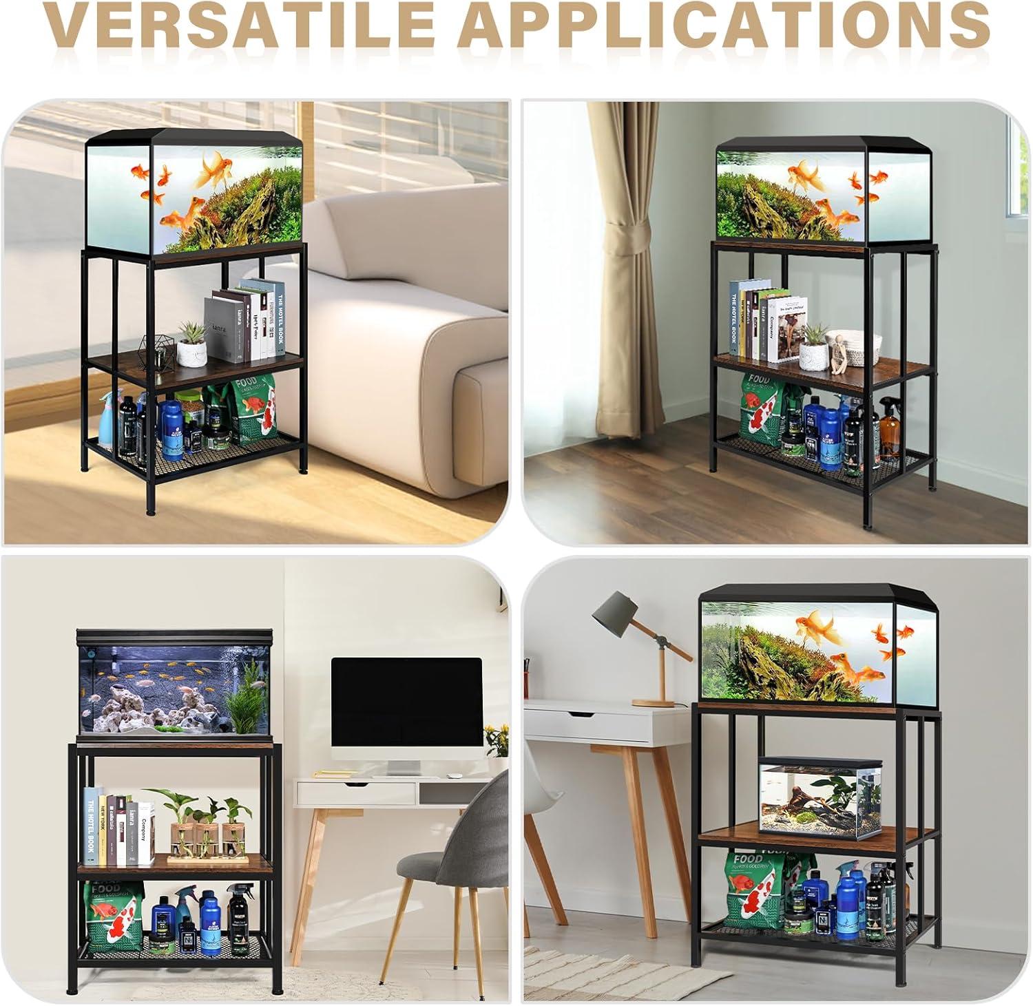 Tucker Murphy Pet™ 20 Gallon Fish Tank Stand, Upgraded Height Aquarium Stand Table With 2 Tiers Storage Shelf, Metal Reptile Breeder Turtle Terrarium Stand Rack, Black