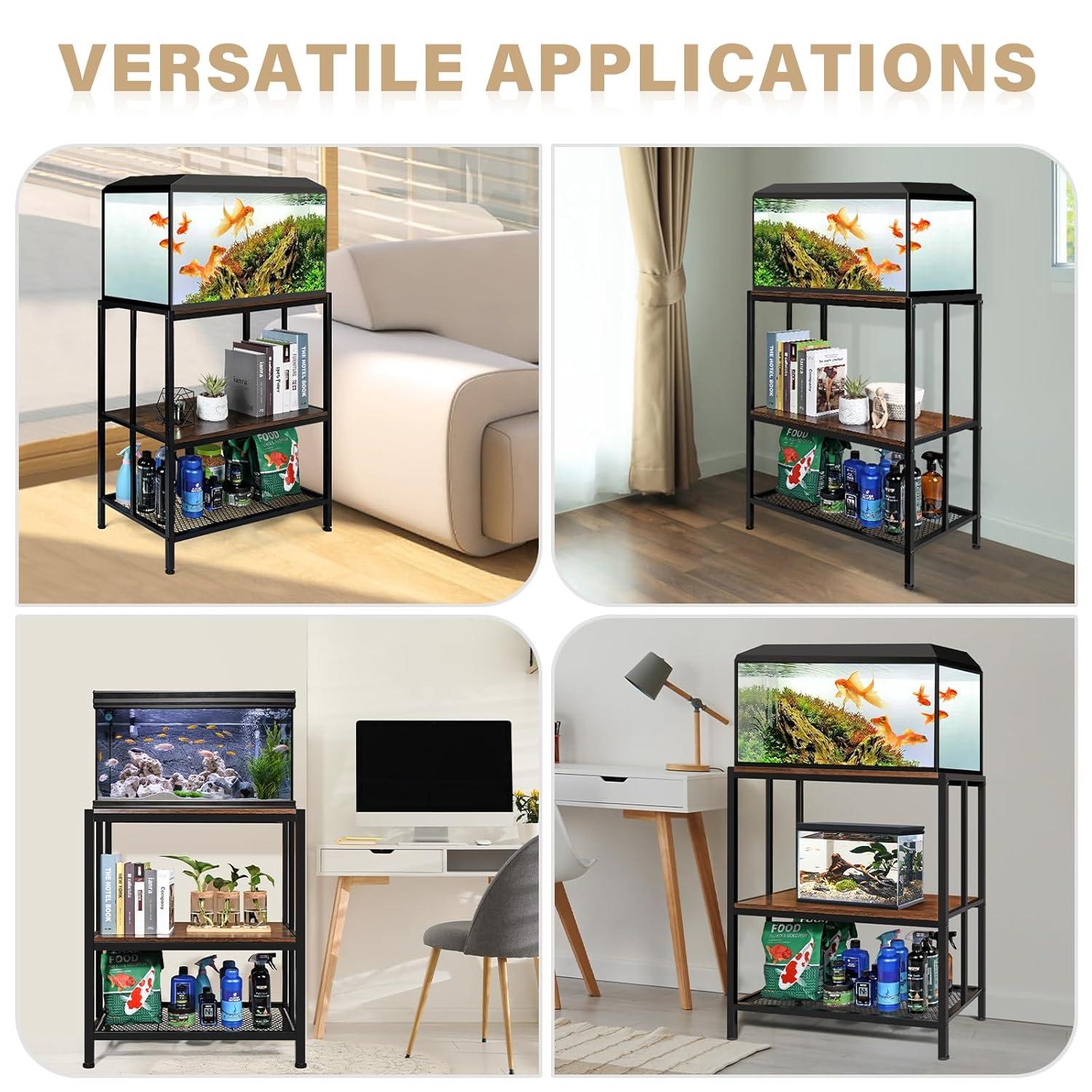 Tucker Murphy Pet™ 20 Gallon Fish Tank Stand, Upgraded Height Aquarium Stand Table With 2 Tiers Storage Shelf, Metal Reptile Breeder Turtle Terrarium Stand Rack, Black