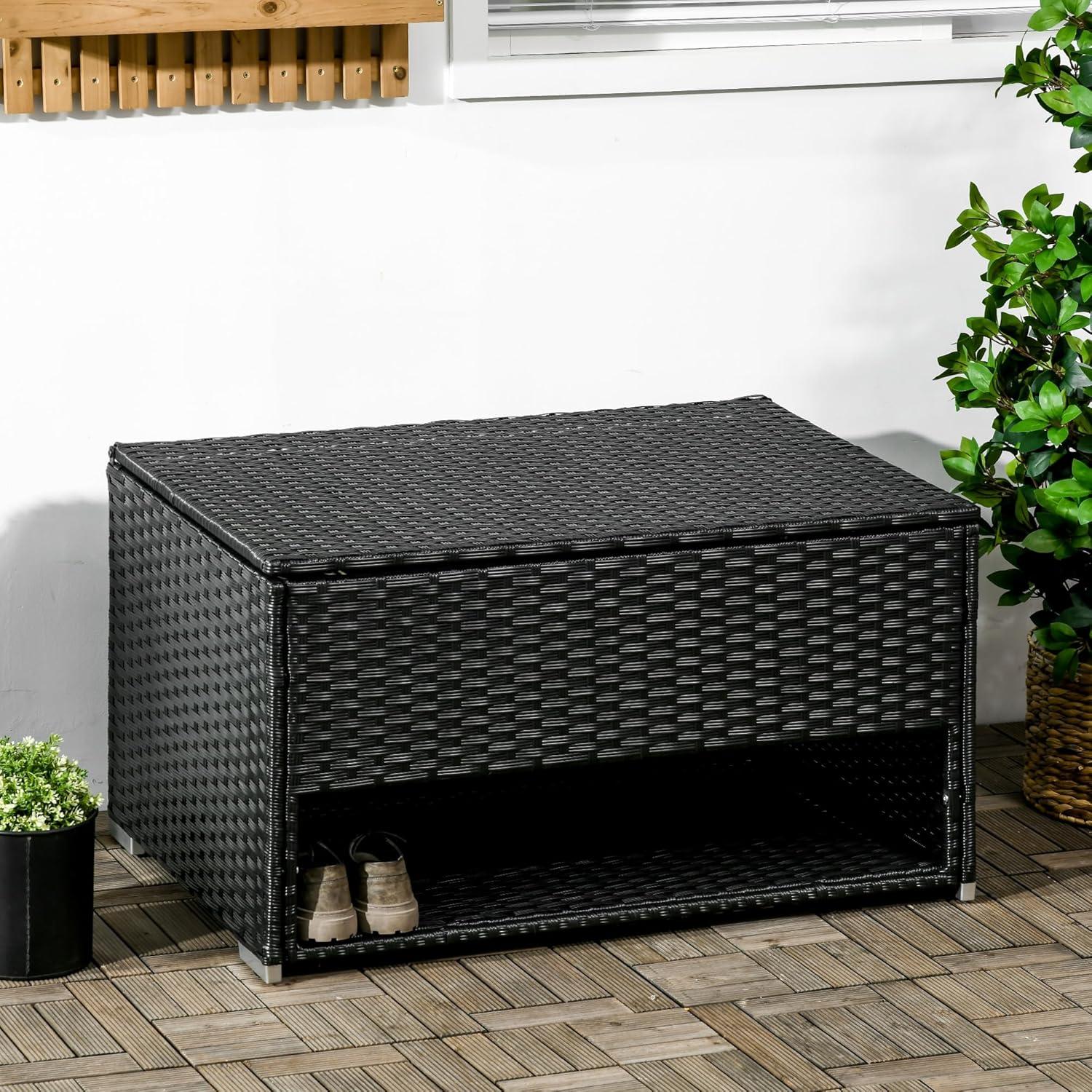 Black Wicker Plastic Outdoor Deck Box with Liner