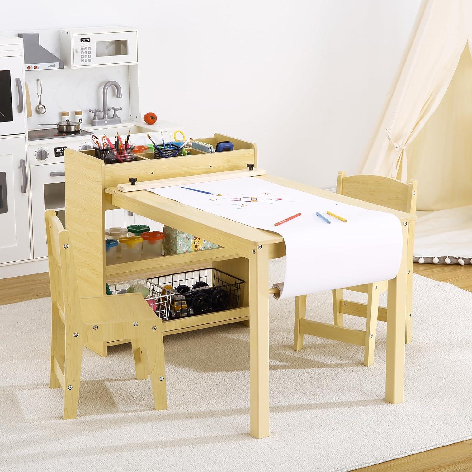 Children's Art Table Set with Chairs and Storage Shelves - Ideal for Crafting, Drawing, and Play in Nursery or Classroom