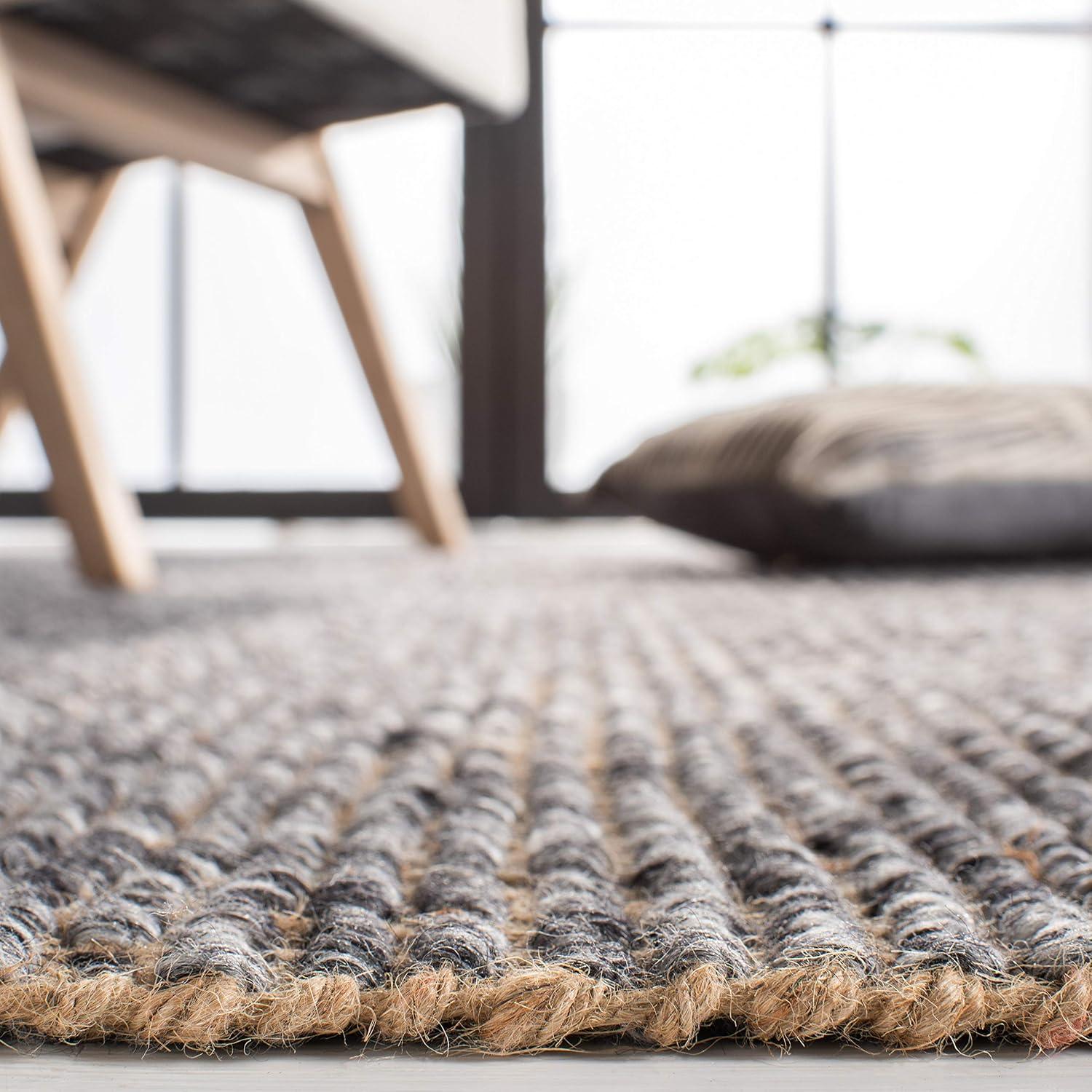 Handmade Charcoal and Natural Wool Runner Rug with Fringe
