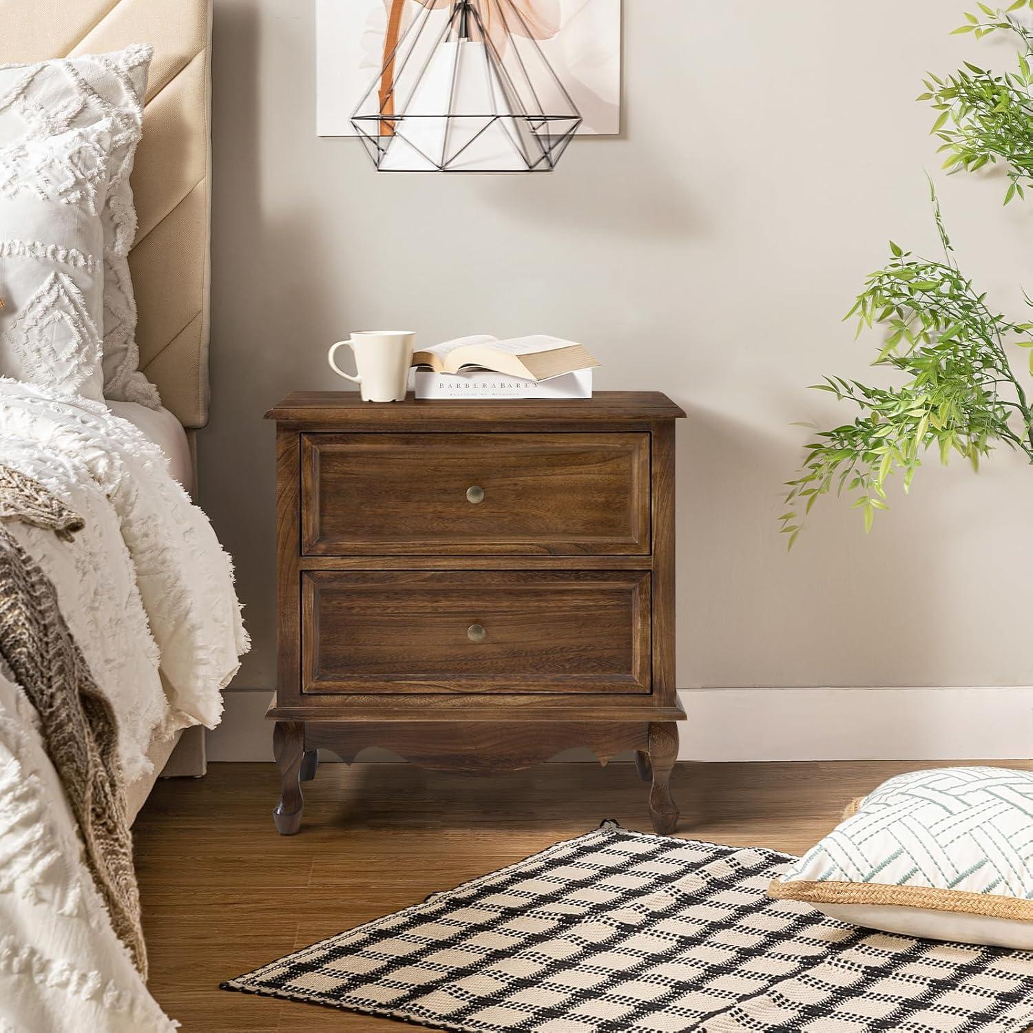 HULALA HOME Pallantium 24'' Tall 2 - Drawer Nightstand with Charging Station Set of 2 by  Walnut