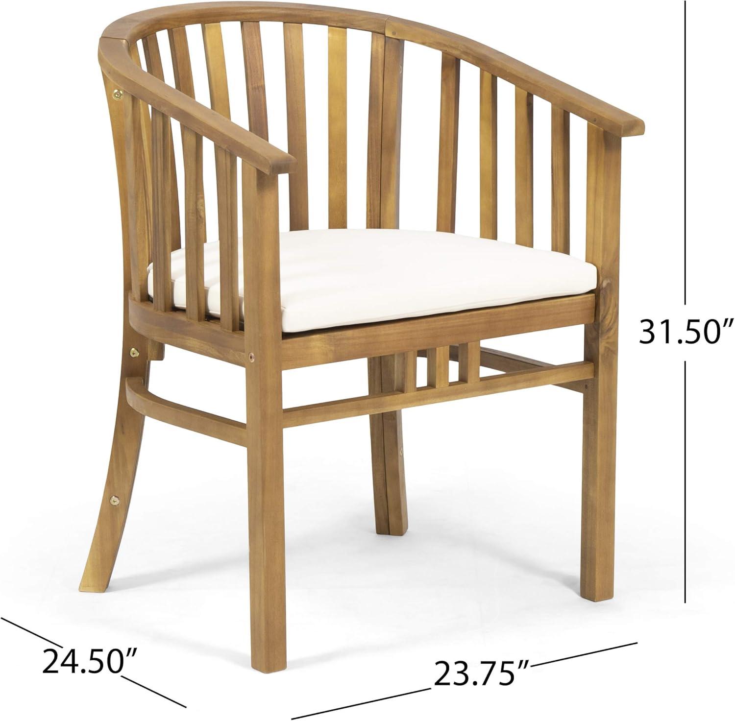 GDFStudio Rosin Outdoor Acacia Wood Dining Chairs with Cushion (Set of 2), Cream/Teak