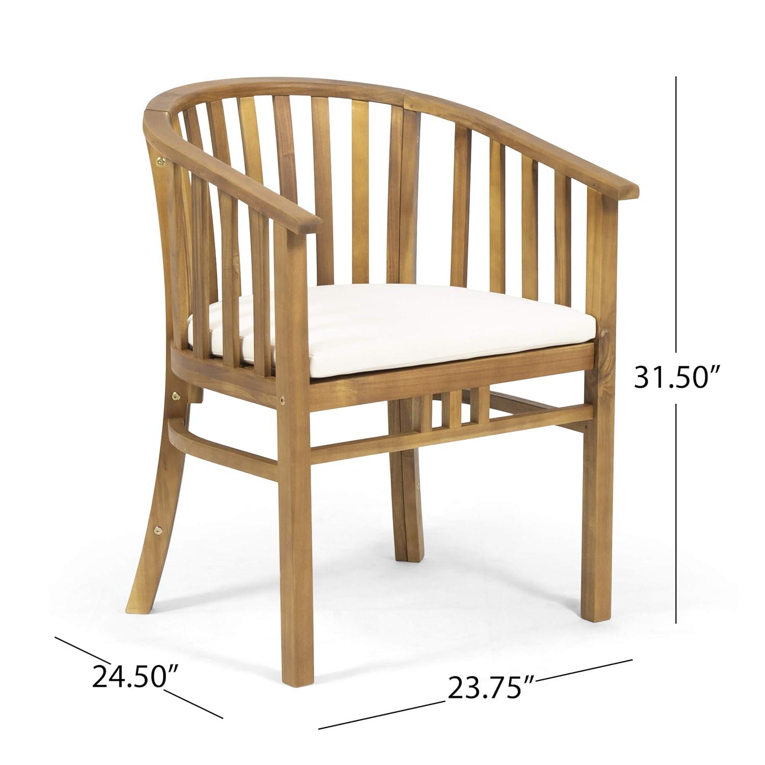 GDFStudio Rosin Outdoor Acacia Wood Dining Chairs with Cushion (Set of 2), Cream/Teak