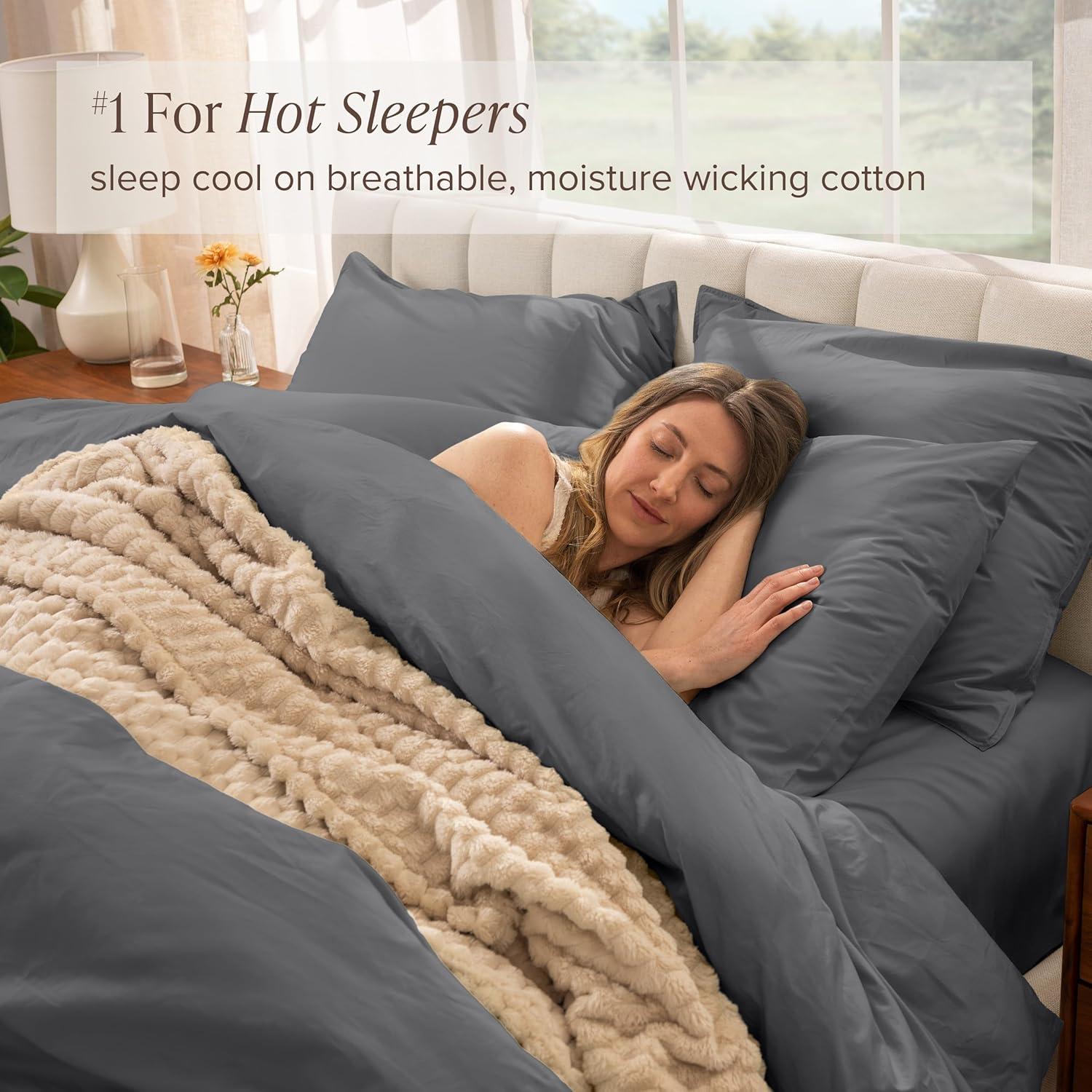 100% Organic Cotton Percale Full/Queen Duvet Cover and Sham Set Willow by Bare Home