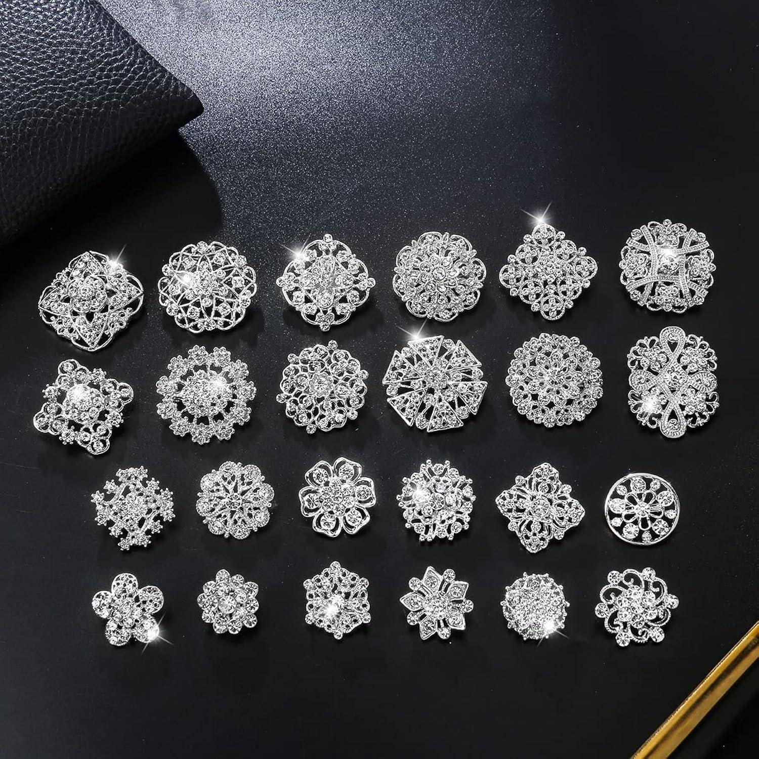 24Pcs Crystal Rhinestones Brooch Pin Rhinestone Decoration Bouquet Supplies