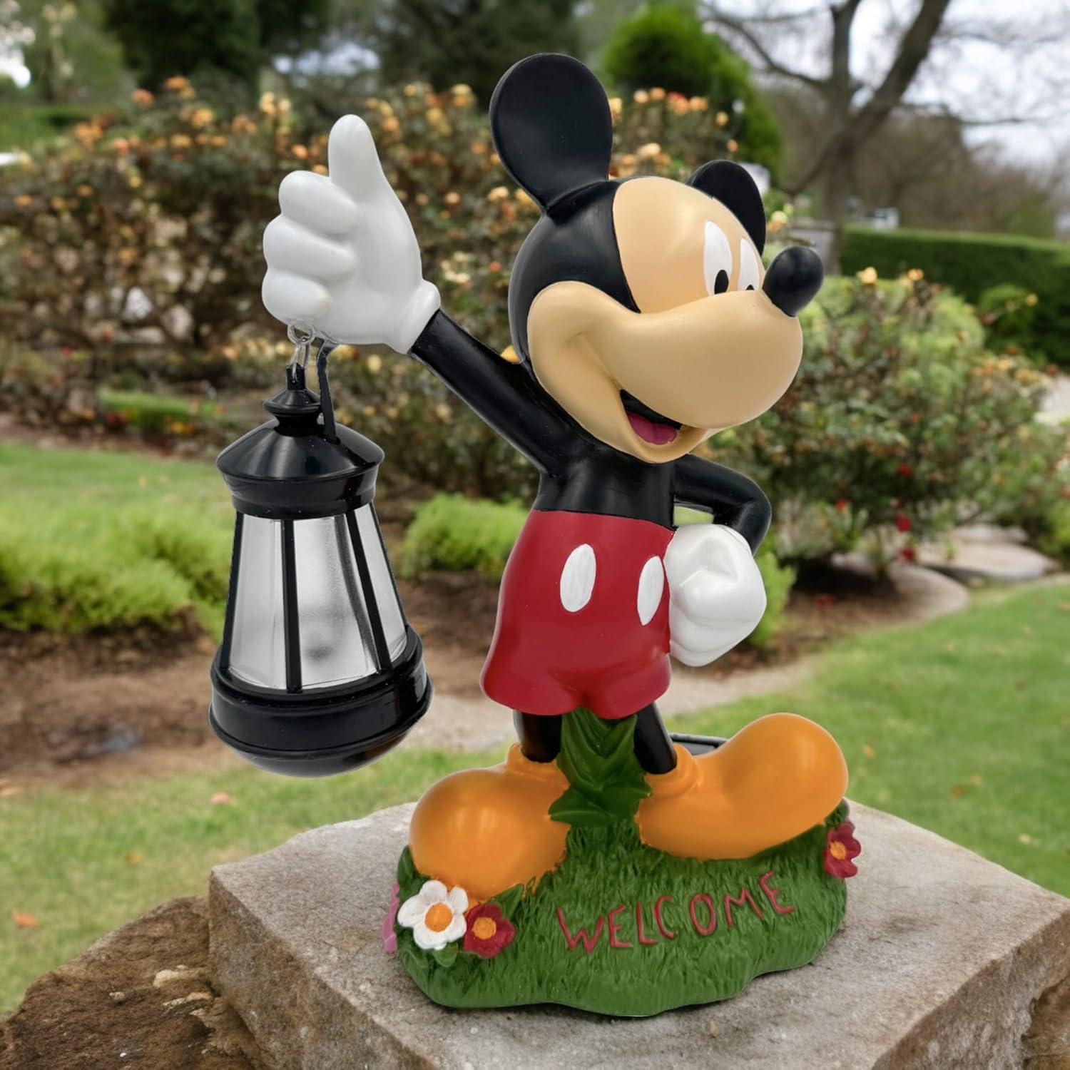 Back Yard Glory BACKYARD GLORY Disney Mickey Mouse Solar LED Lighted Lantern Everyday Outdoor Garden Statue, 12 inches Tall, Officially Licensed Disney Product