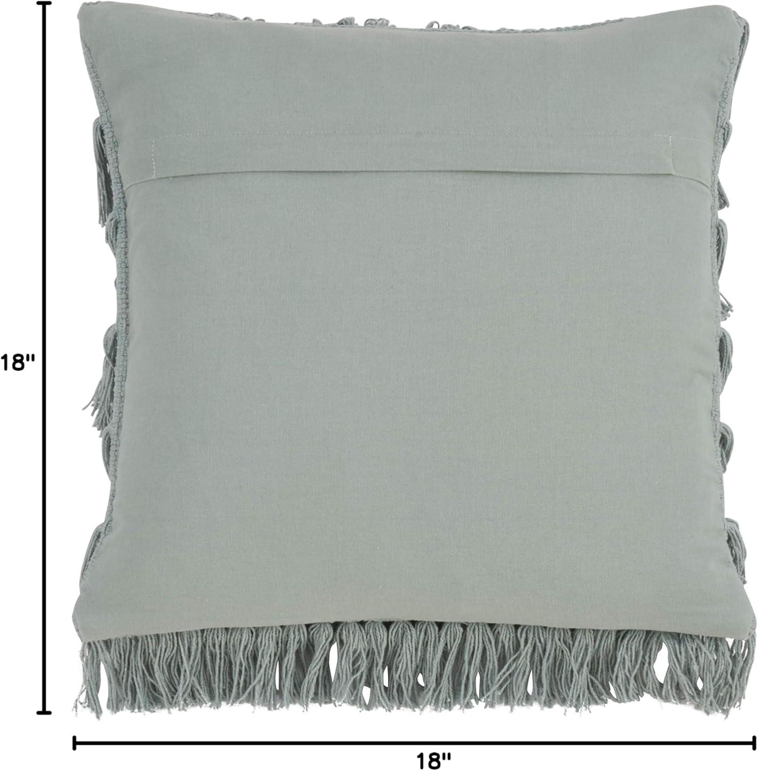 Mint Woven Fringes Cotton Throw Pillow 18 x 18 Inch