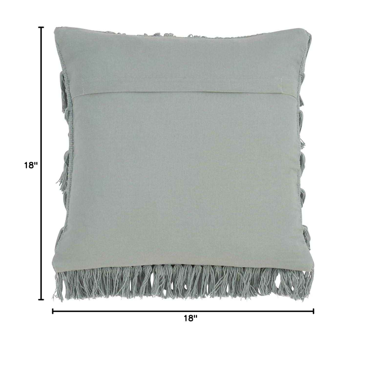 Fennco Styles Bohemian Woven Fringes Down Filled 18 x 18 Inch Cotton Throw Pillow with Case & Insert - Mint