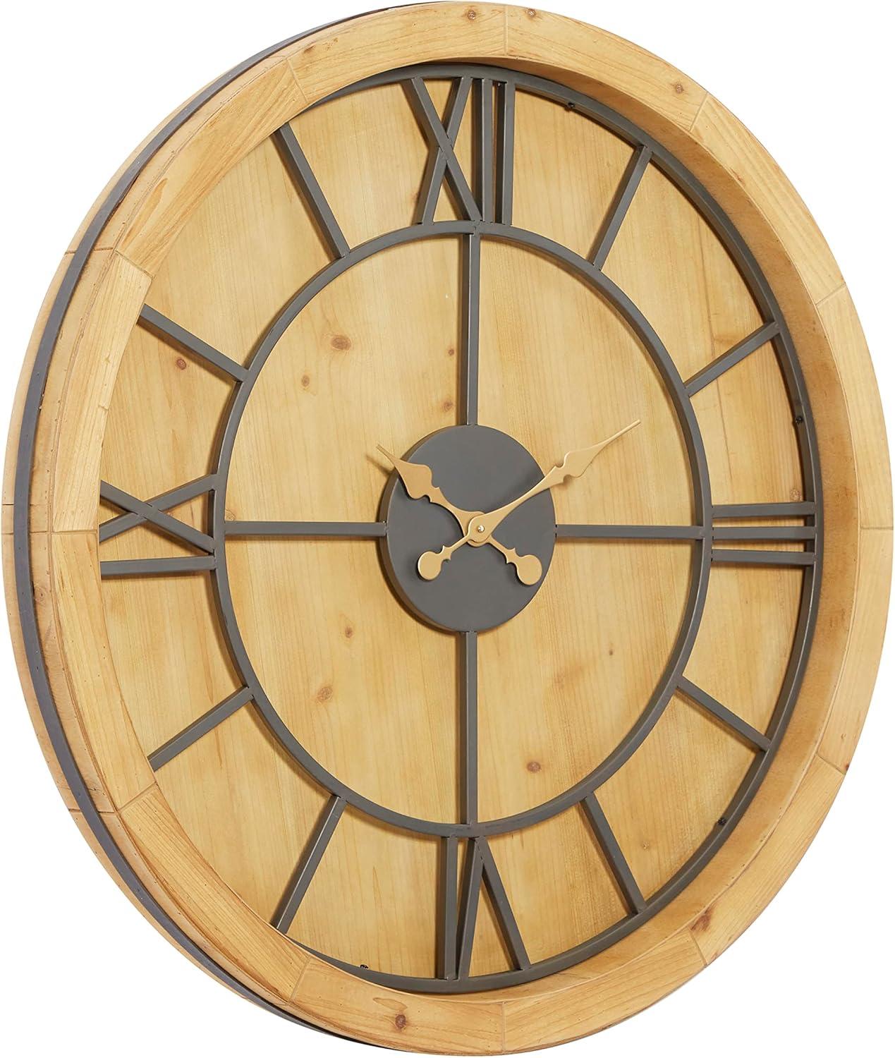 Mediterranean Wood Wall Clock Brown - Olivia & May: Oversized, Analog Display for Living Room, Indoor Use