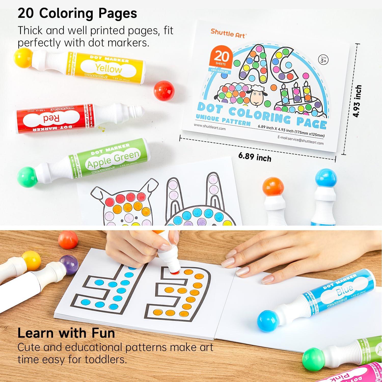 Shuttle Art Dot Markers, 14 Colors Bingo Daubers with 20 Unique Patterns of Dot Book for Art Activities, Non-Toxic Washable Coloring Markers