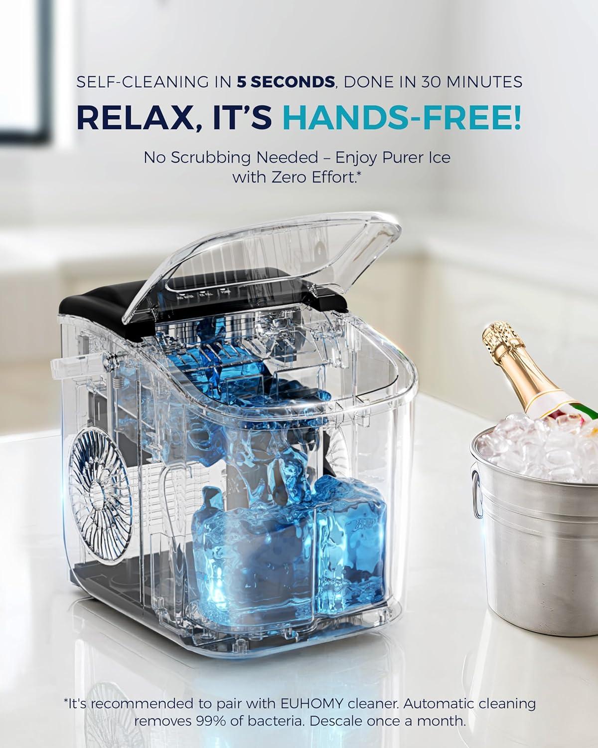 Ice Maker Countertop with Handle, 26lbs in 24Hrs, 9 Ice Cubes Ready in 6 Mins, Auto-Cleaning Portable Ice Maker with Basket and Scoop, for Home/Kitchen/Camping/RV. (2024 New Silver) Utensils