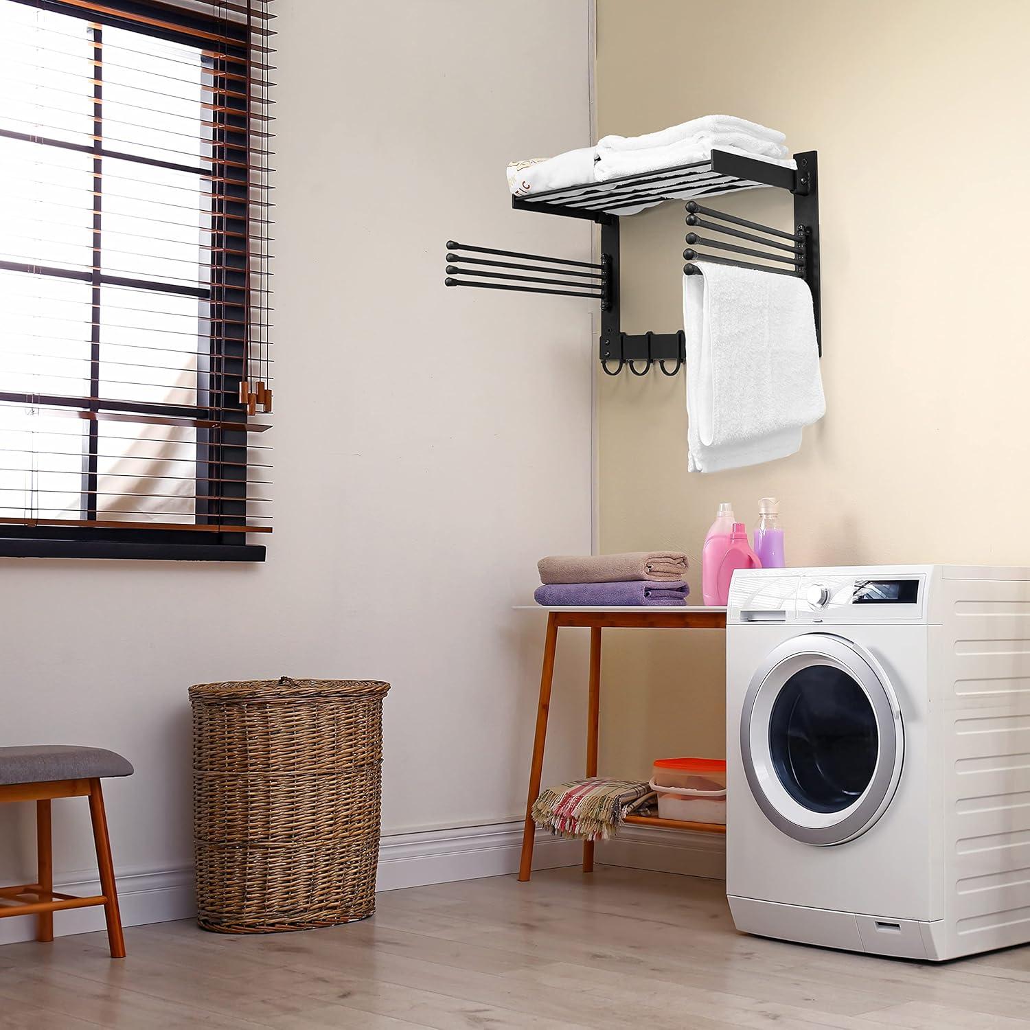 BATODA Wall-Mounted Steel Clothes Drying Rack - Swivel Towel Hanger for Laundry Room & Bathroom - Space Saver (Steel)