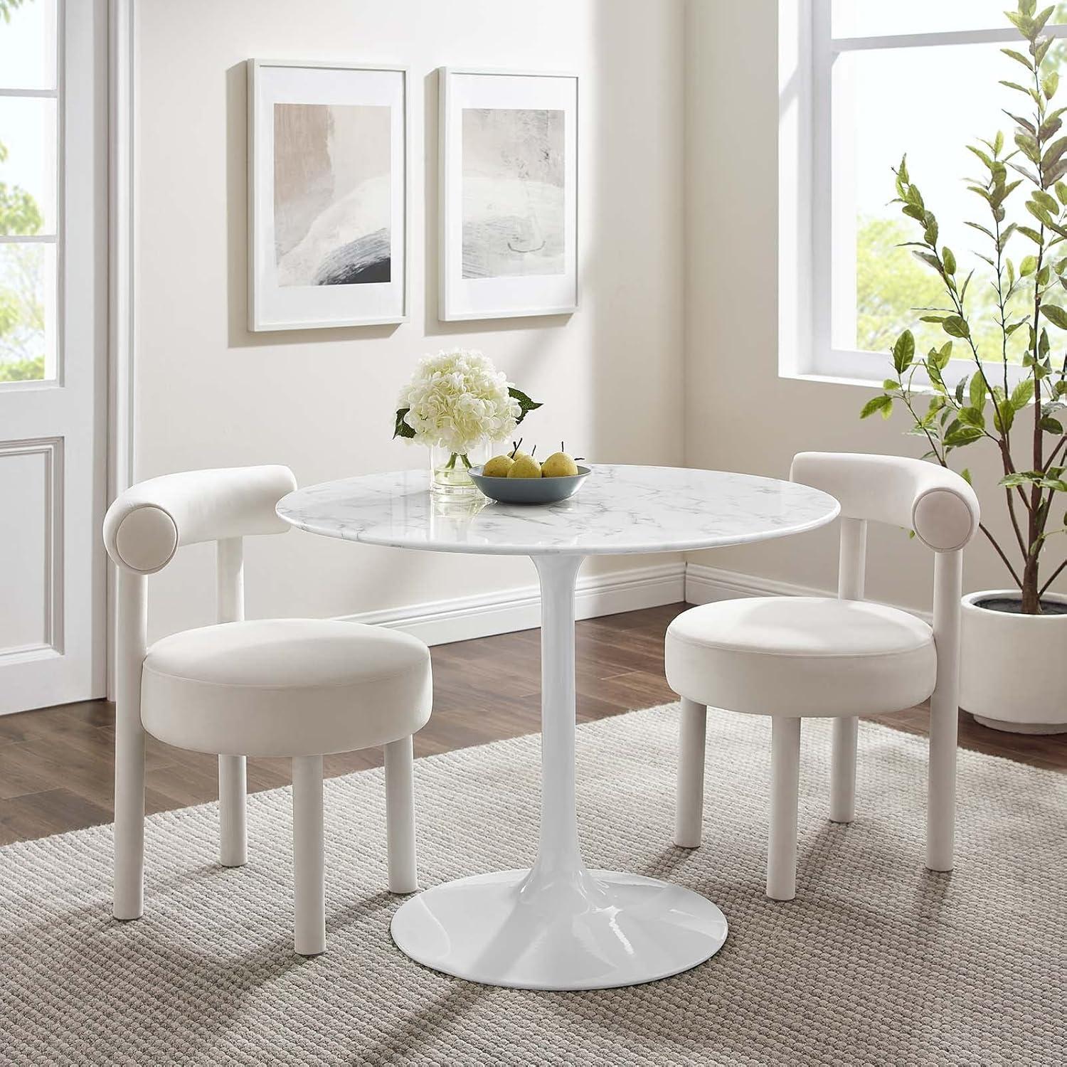 Elysian 40" White Round Marble and Wood Dining Table