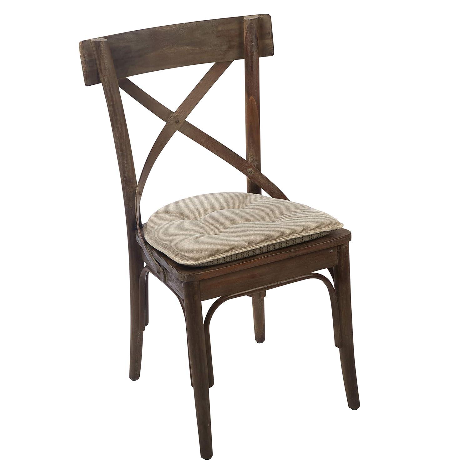 Non-Slip Tufted Chair Cushions for Dining Room, Kitchen and Office Use, U-Shaped Skid-Proof Seat Pad, 15x16 Inches, 2 Pack, Stone