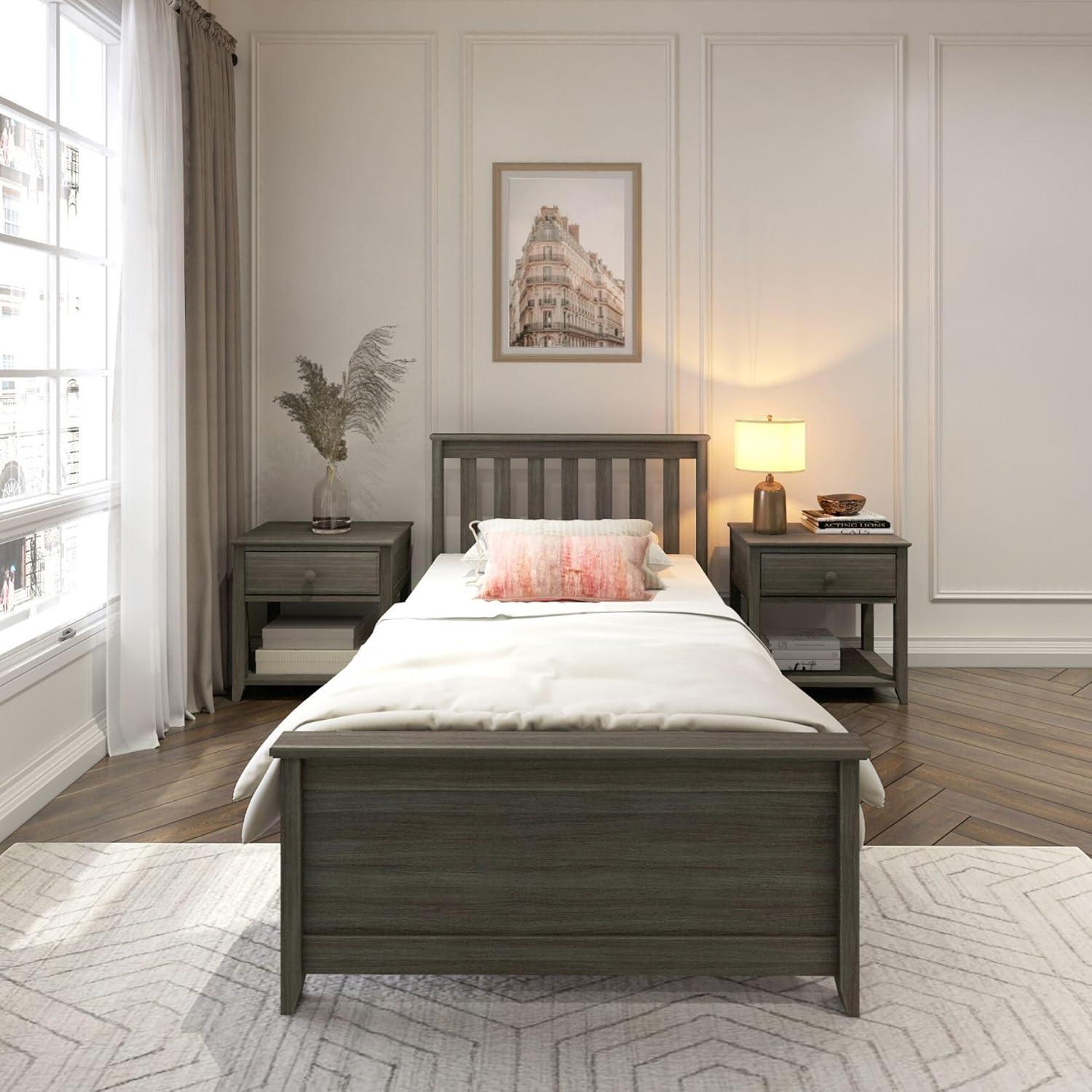 Plank+Beam Classic Solid Wood Full Size Bed Frame with Headboard for Adults