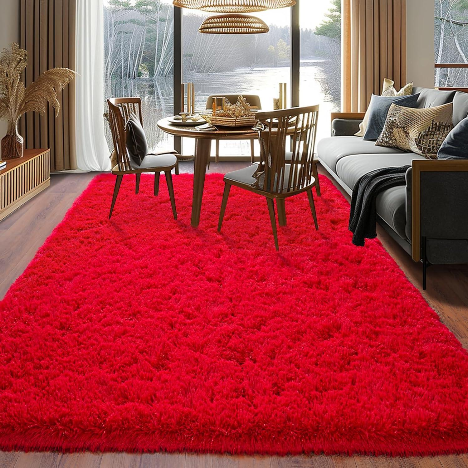 Softlife Super Soft Rug For Living Room Fluffy Rugs For Dorm Room Cute Plush carpet For Bedroom,8' x 10',Red