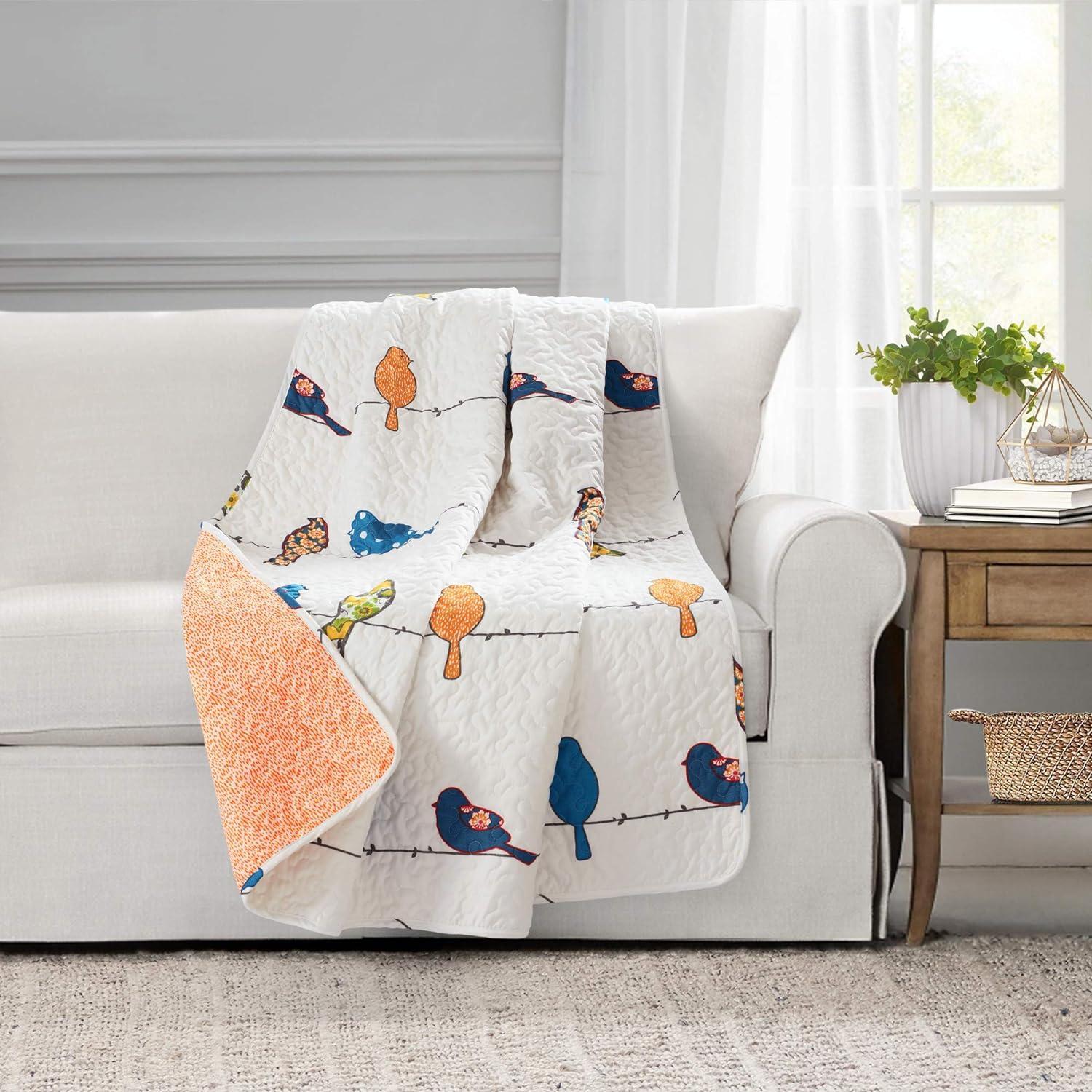Whimsical Birds Reversible Throw Blanket 60"L x 50"W in Multicolor