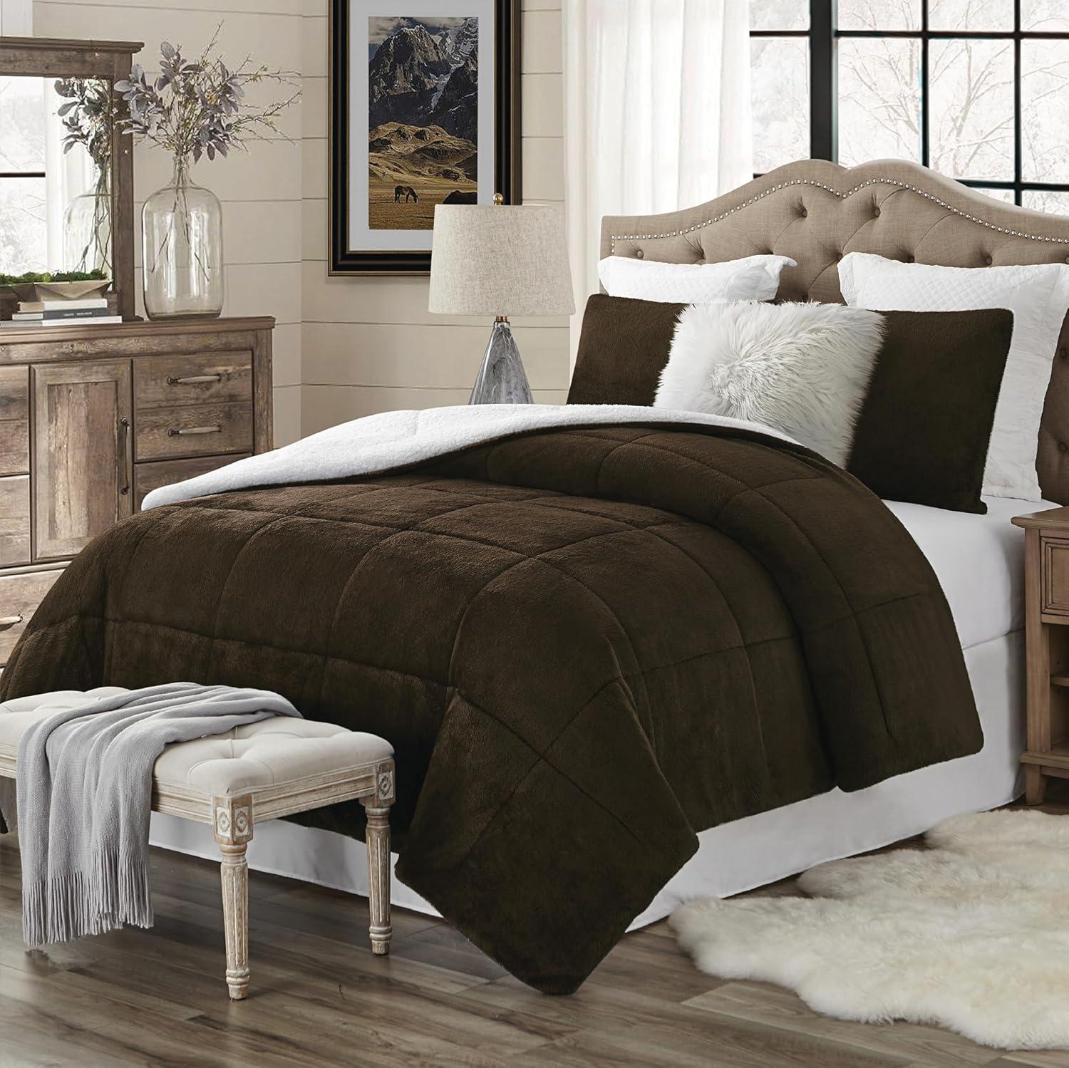 Swift Home Ultra Plush Reversible Faux Fur and Sherpa 3-Piece Comforter Set