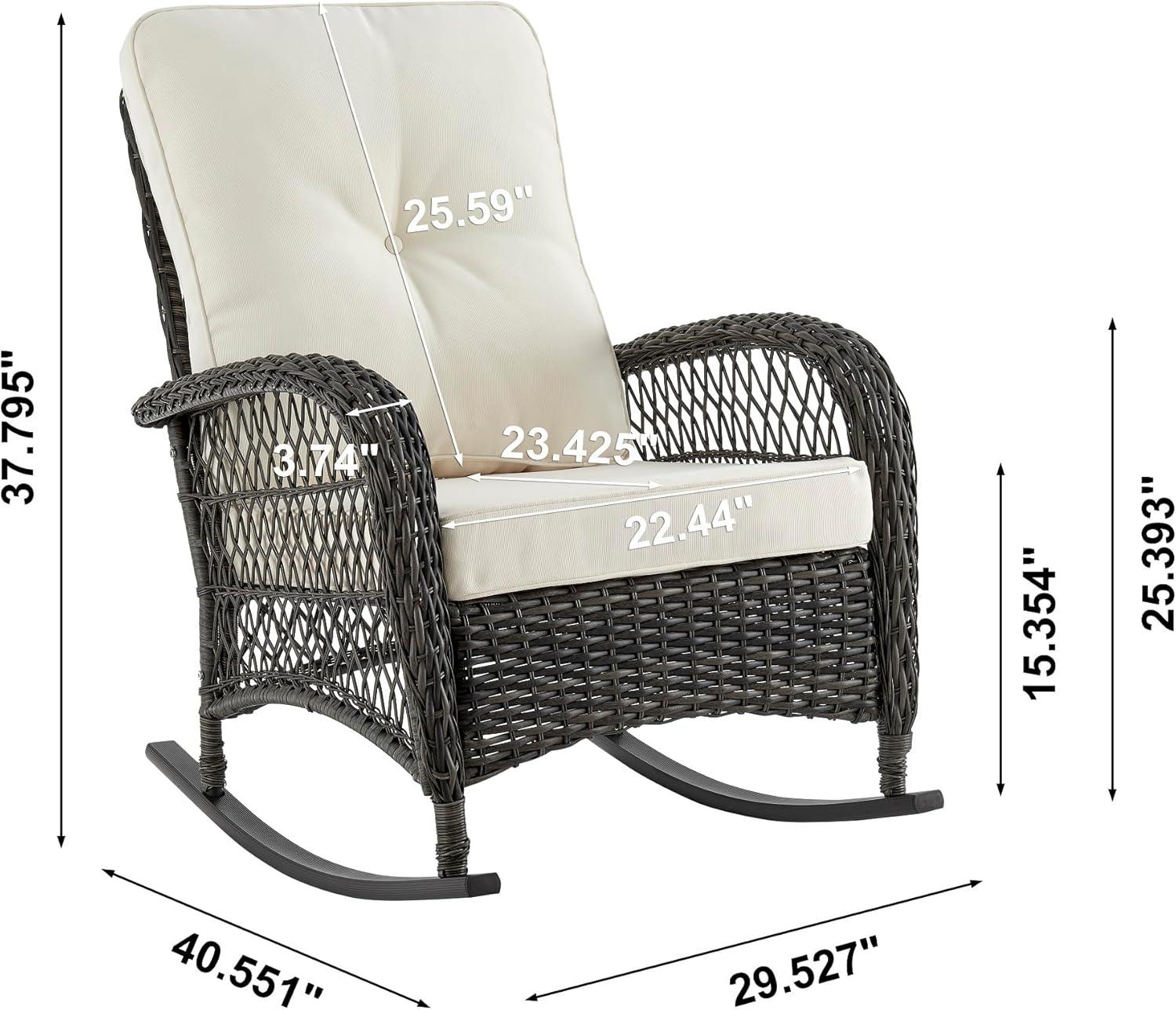 Cream Cushioned Steel Rattan Outdoor Rocking Chair