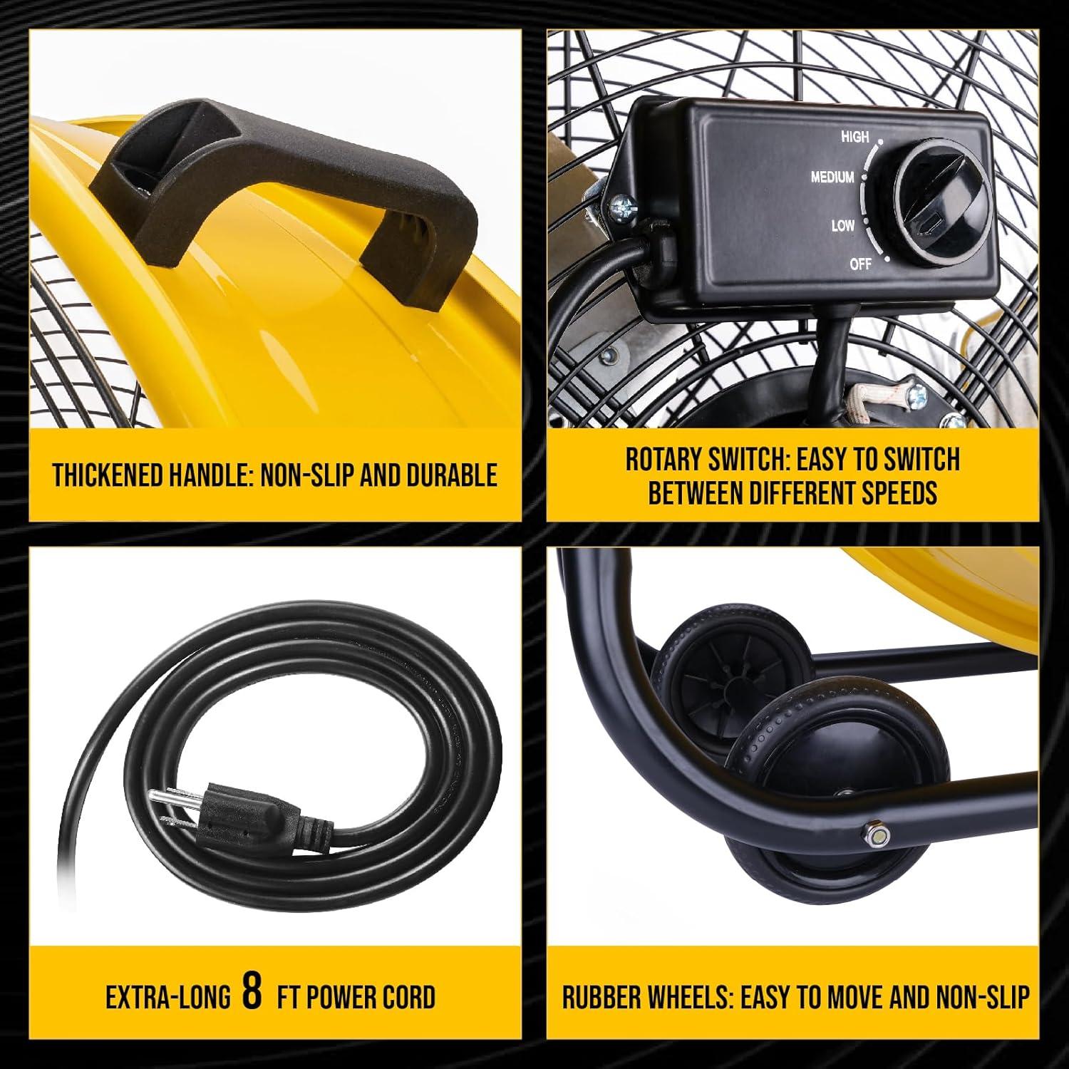 24-Inch Yellow High Velocity Industrial Metal Floor Fan