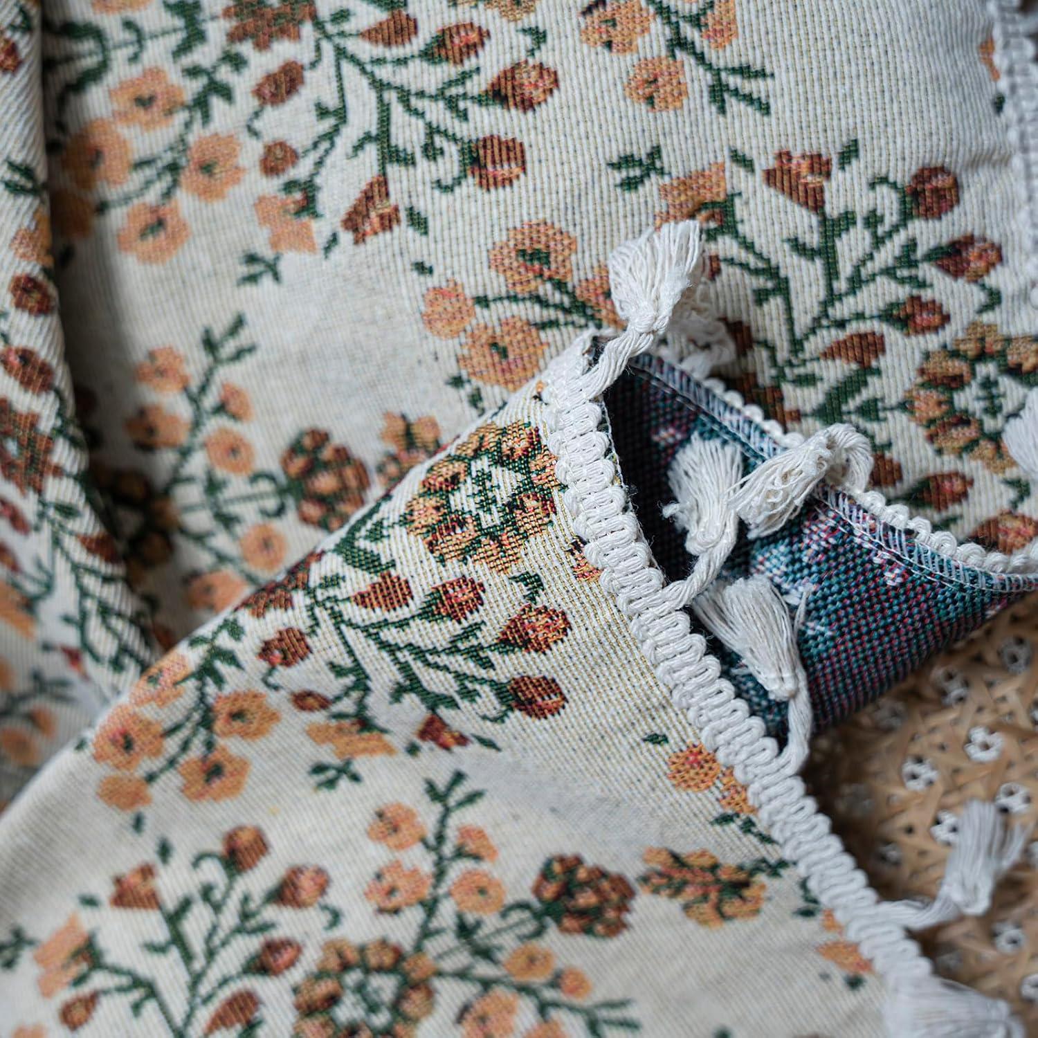 Floral Curtains 63 Inch Length 2 Panels Vintage Flower Patterned Drapes Boho Short Semi Sheer Tassel Rustic Country Rod Pocket Botanical Farmhouse Window Curtain Panels for Bedroom Living Room