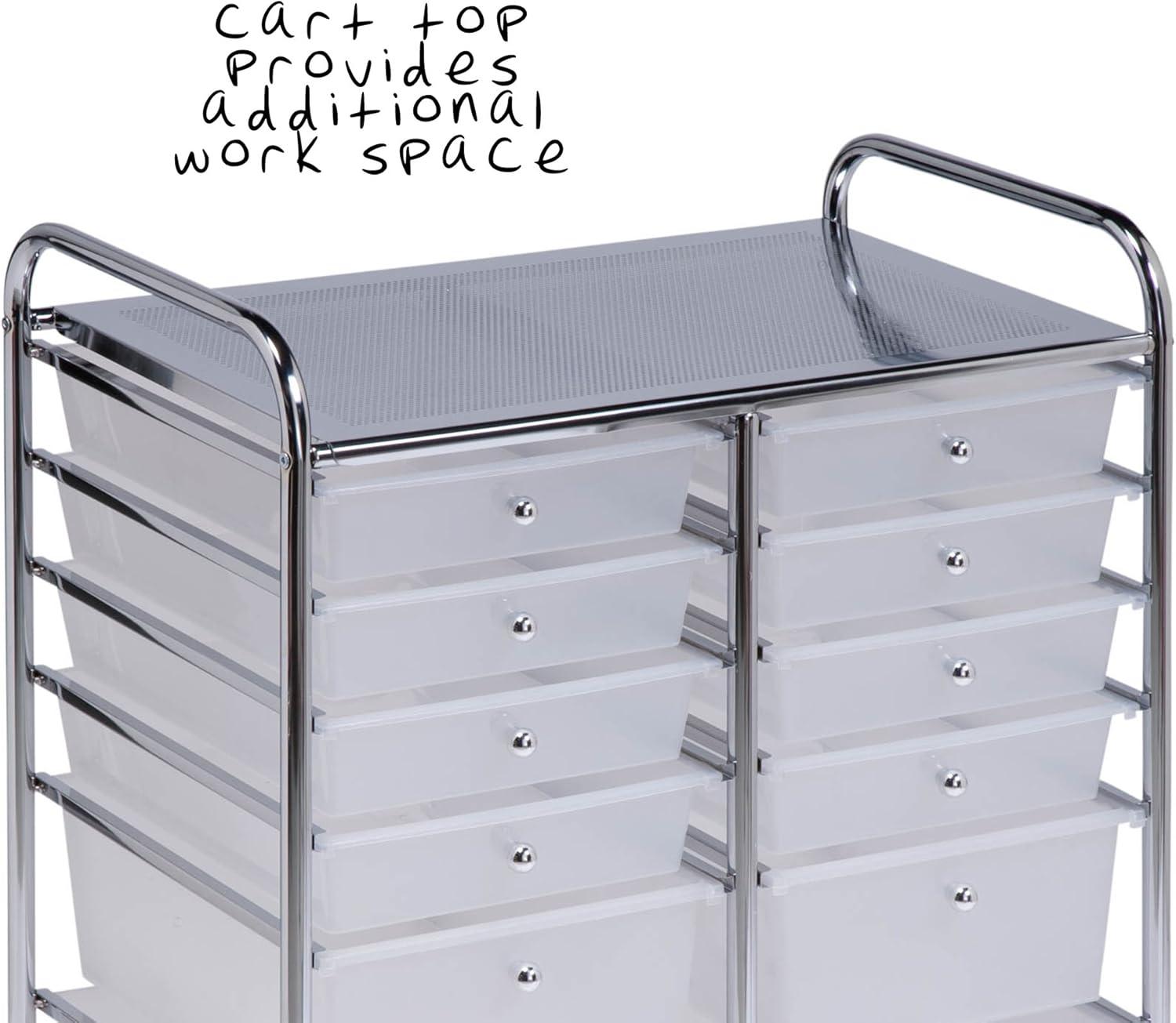 Chrome and White 12-Drawer Rolling Storage Cart