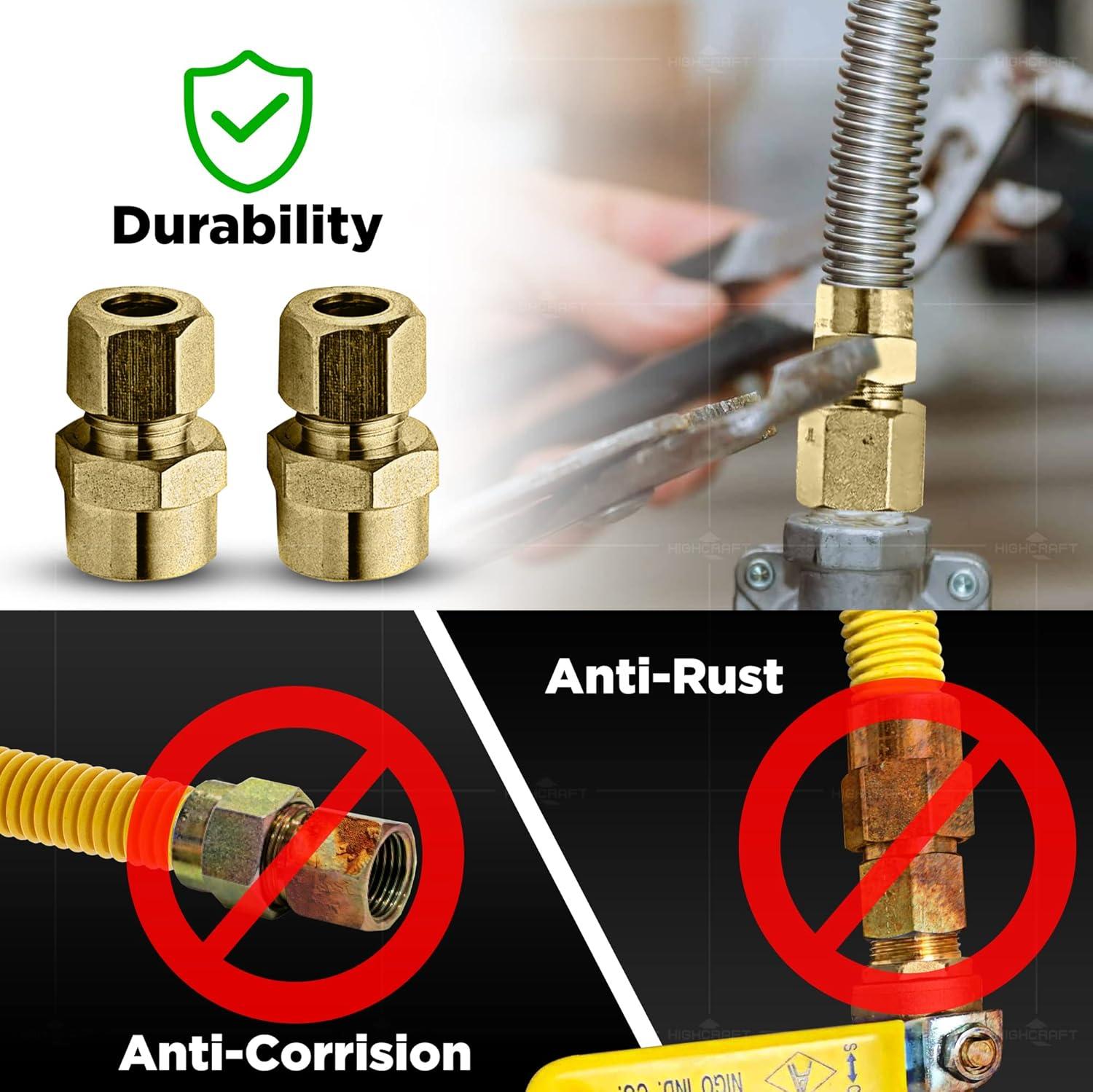 Gas Connector 24 inch Yellow Coated Stainless Steel, 1” OD Flexible Gas Hose Connector for Tankless Water Heater, with 3/4” FIP x 3/4” MIP Stainless Steel Fittings, 24” Gas Appliance Supply Line