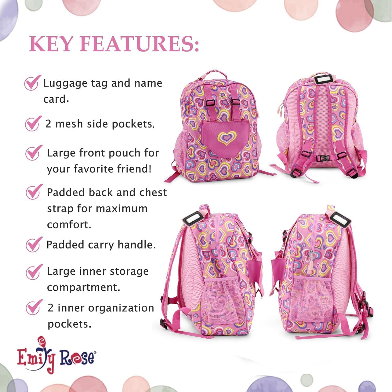 Playful Hearts Pink Polyester Kids Backpack with Doll Carrier