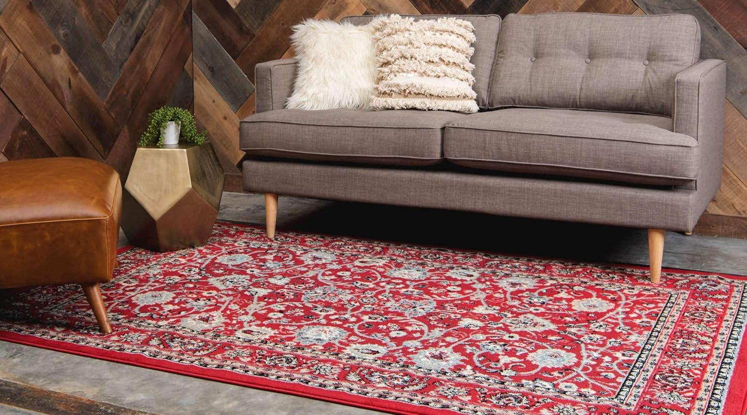 Transitional Red/Ivory 9' x 12' Stain-Resistant Synthetic Area Rug