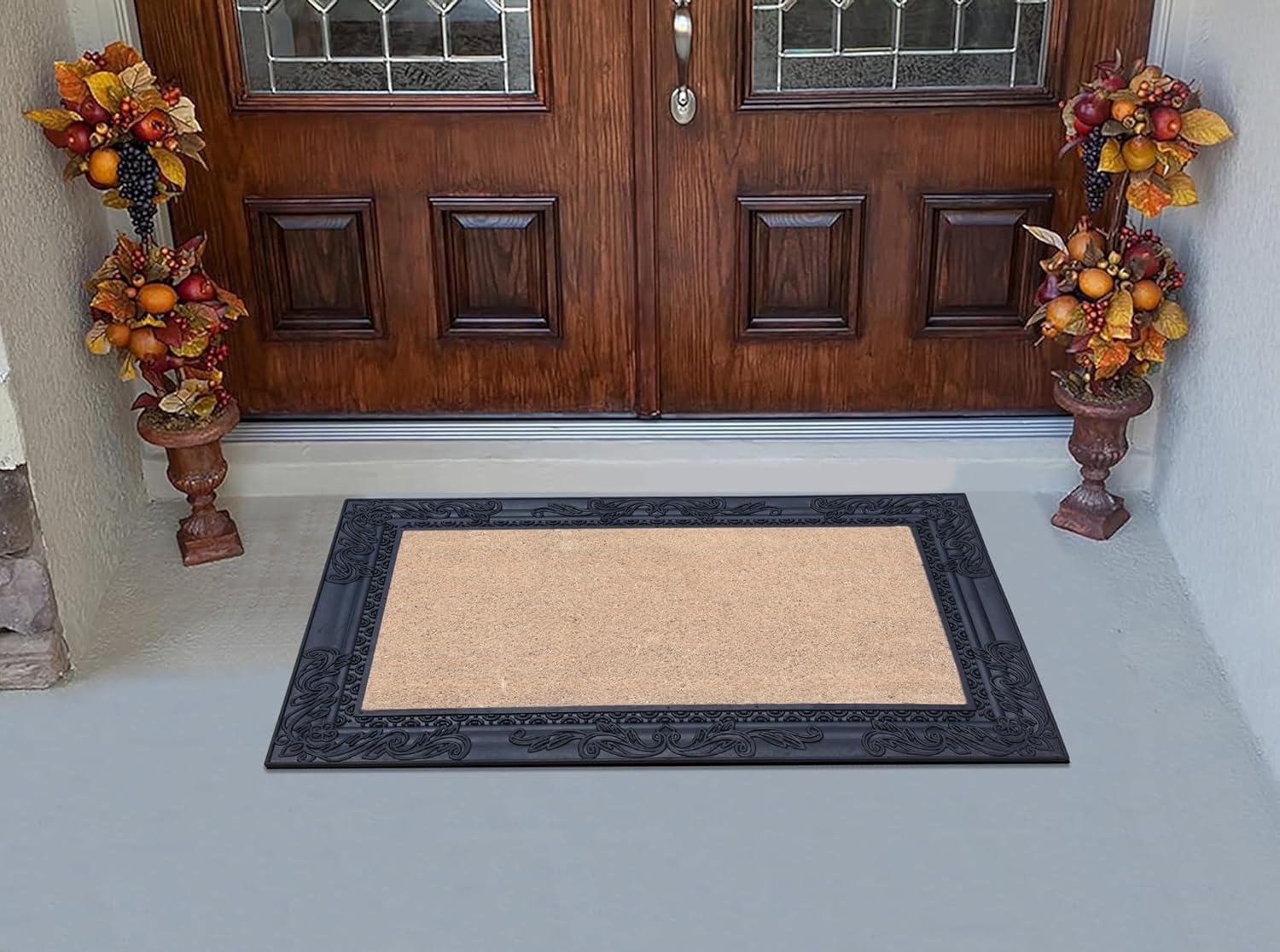 A1 Home Collections Natural Coir and Rubber Door Mat, 24x36, Thick Durable Doormats for Indoor Outdoor Entrance, Heavy Duty, Long Lasting, Front Porch Entry Rug, Black Finish (RC186-BLNW-24X36)