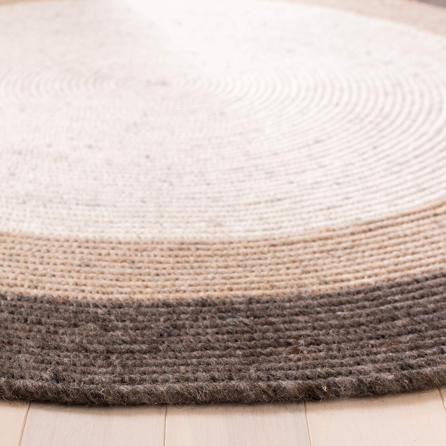 Ivory Wool 7' Round Braided Handmade Reversible Rug