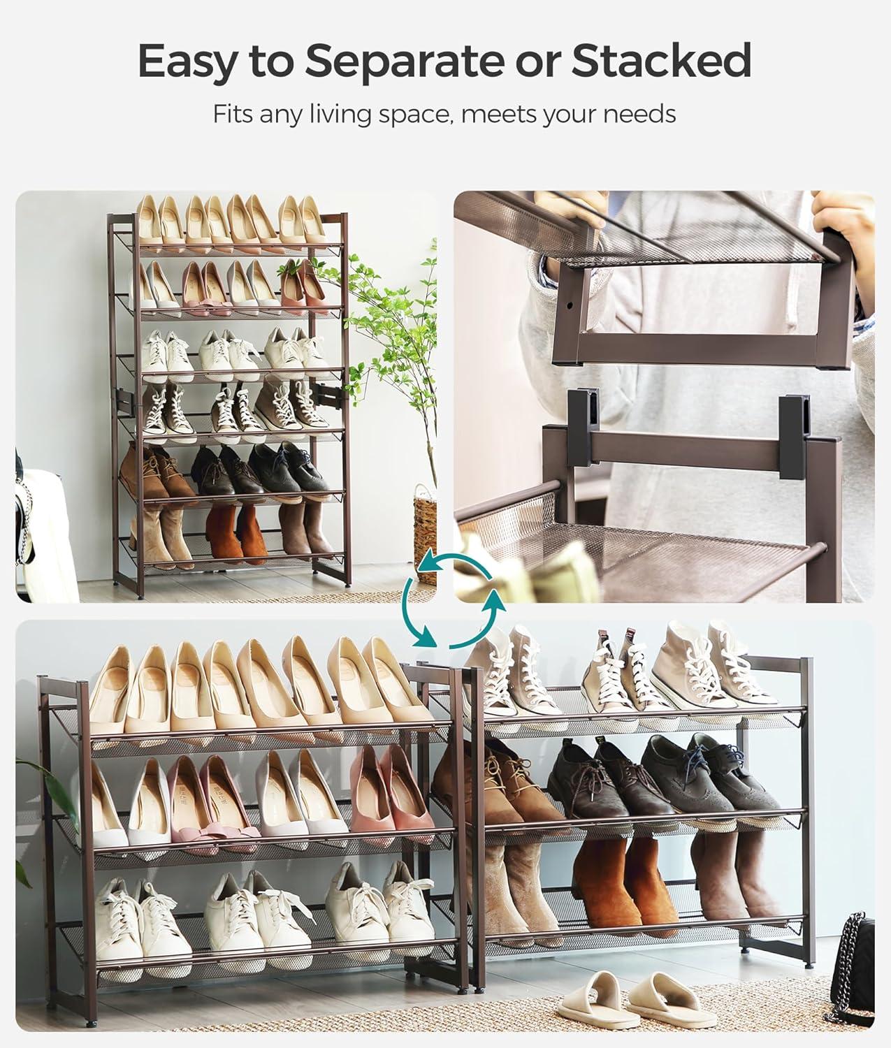 Bronze 6-Tier Stackable Metal Shoe Rack with Adjustable Shelves