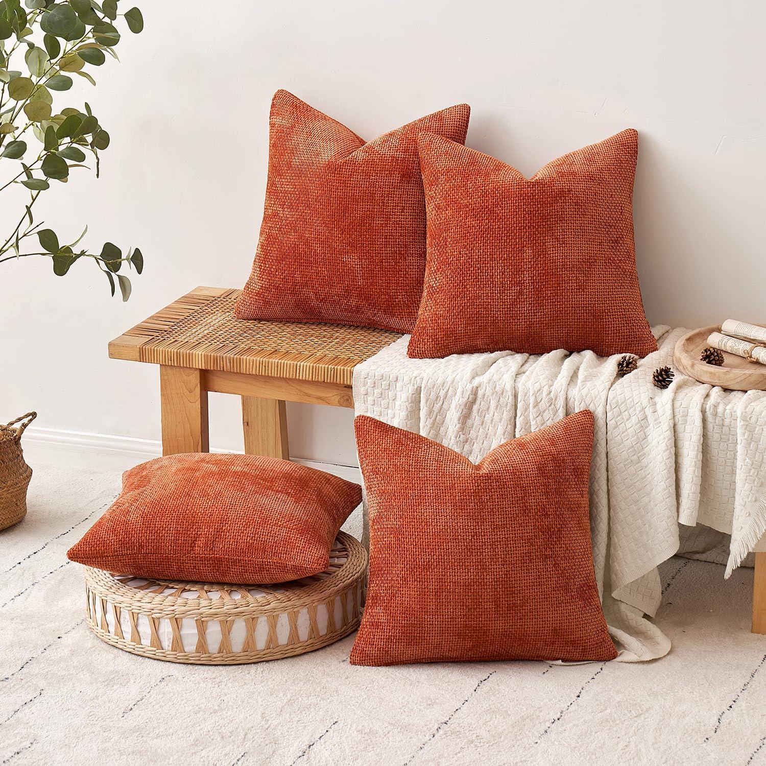 MIULEE Pack of 4 Couch Throw Pillow Covers 18x18 Inch Cream Soft Decorative Chenille Pillow Covers Farmhouse Accent Cushion Covers for Boho Home Decor Sofa Bedroom Living Room