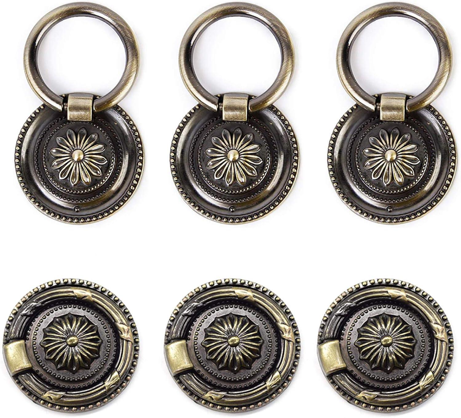 YankMooM Antique Dresser Knobs Bronze Ring Drawer Pulls Round Drawer Handles Vintage Cabinet Knob 1.77 Inch for Nightstand Cupboard Drawer Cabinet Pull(6 Pack)