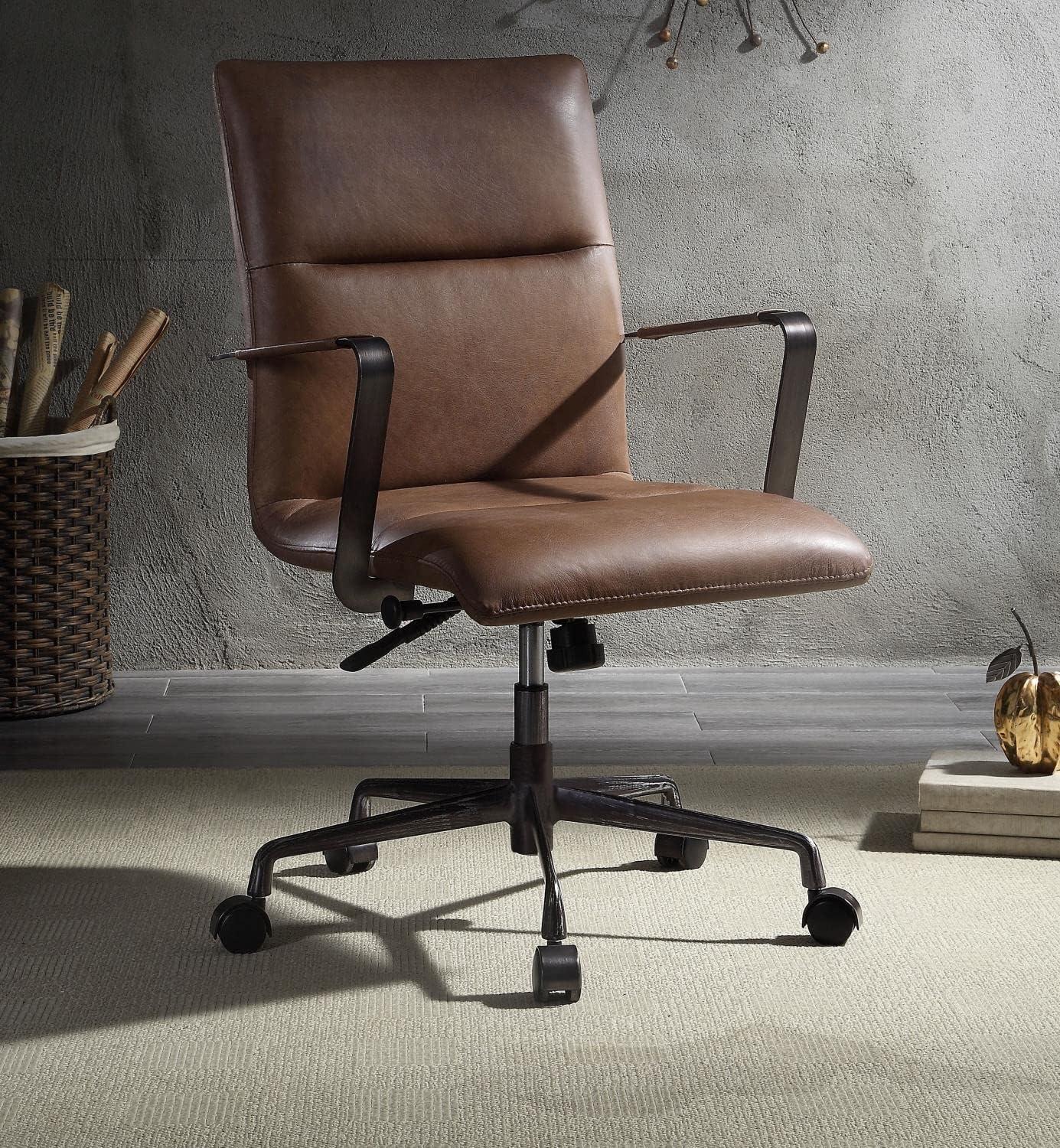 Vintage Chocolate Top Grain Leather Swivel Office Chair